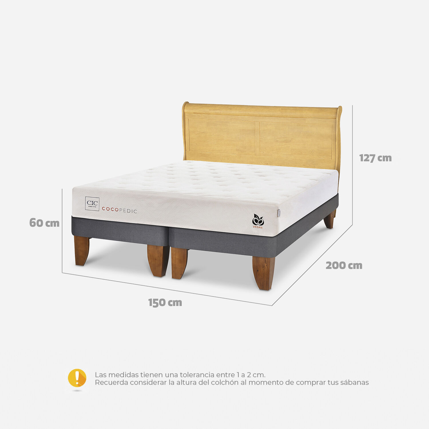 Cama Europea 2 Plazas Cocopedic Base Dividida + Respaldo Miró Mostaza