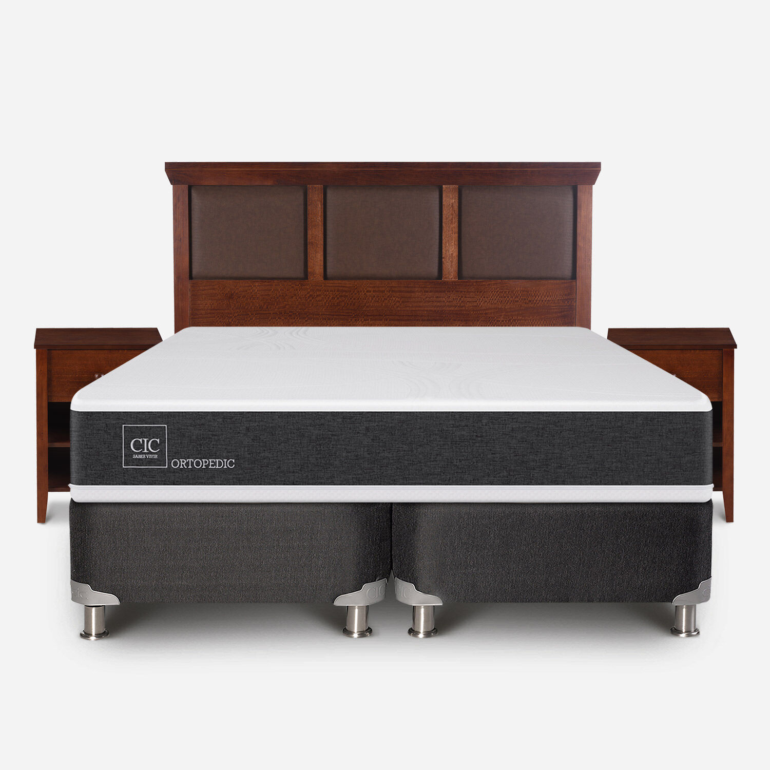 Box Spring 2 Plazas Ortopedic Base Dividida 5 Zonas + Respaldo Torino Caramel