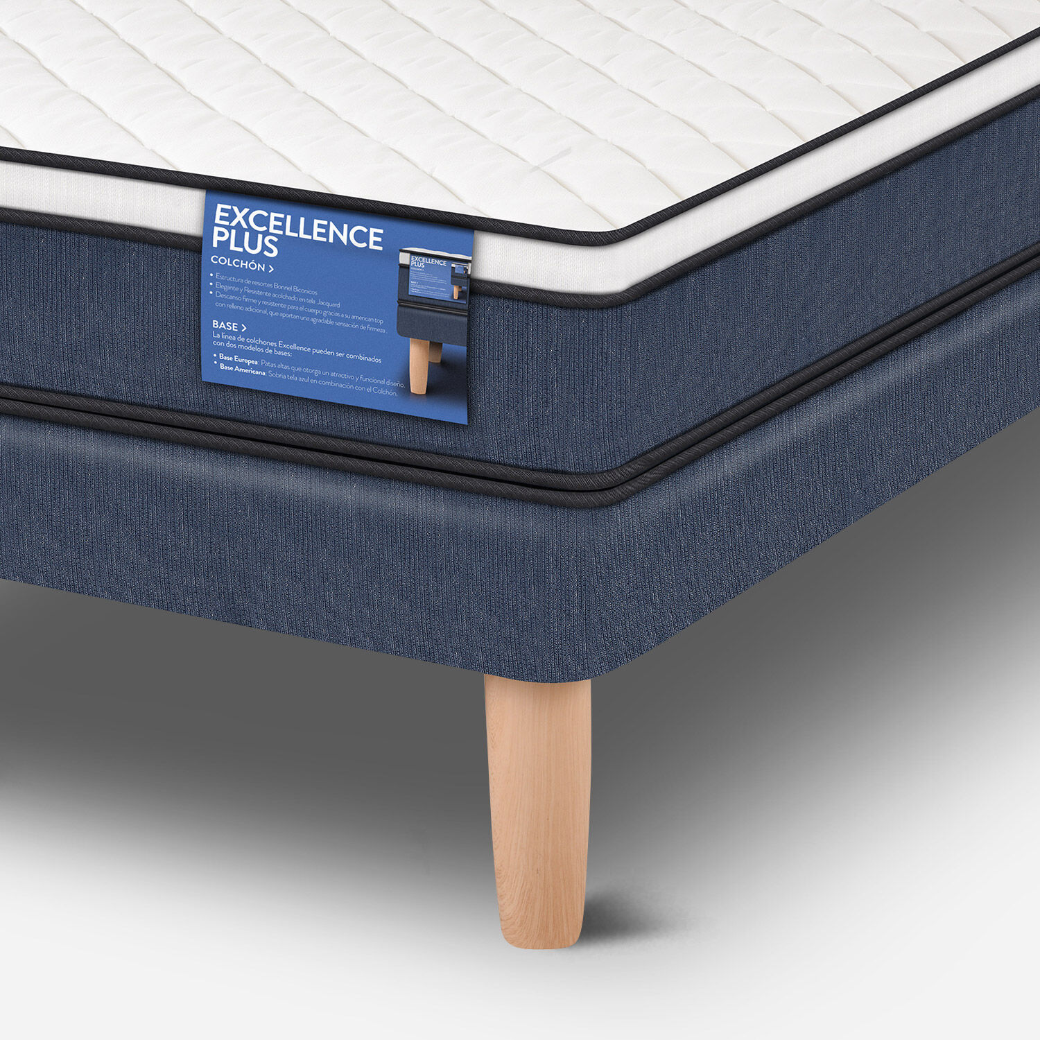 Cama Europea 2 Plazas Excellence Plus Base Normal + Almohadas Viscoel&aacute;sticas