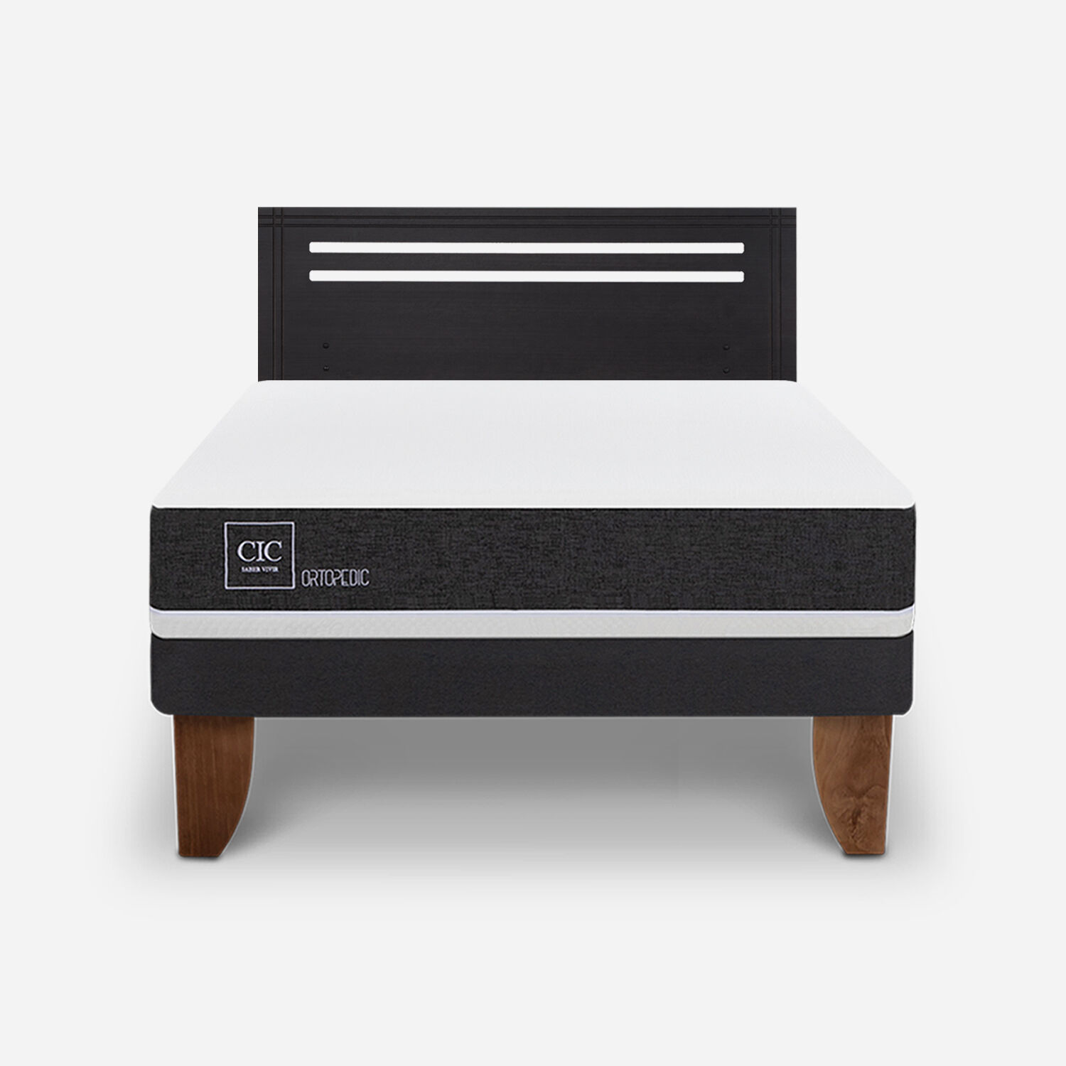 Cama Europea 2 Plazas Ortopedic Base Normal + Respaldo M&uacute;nich Negro