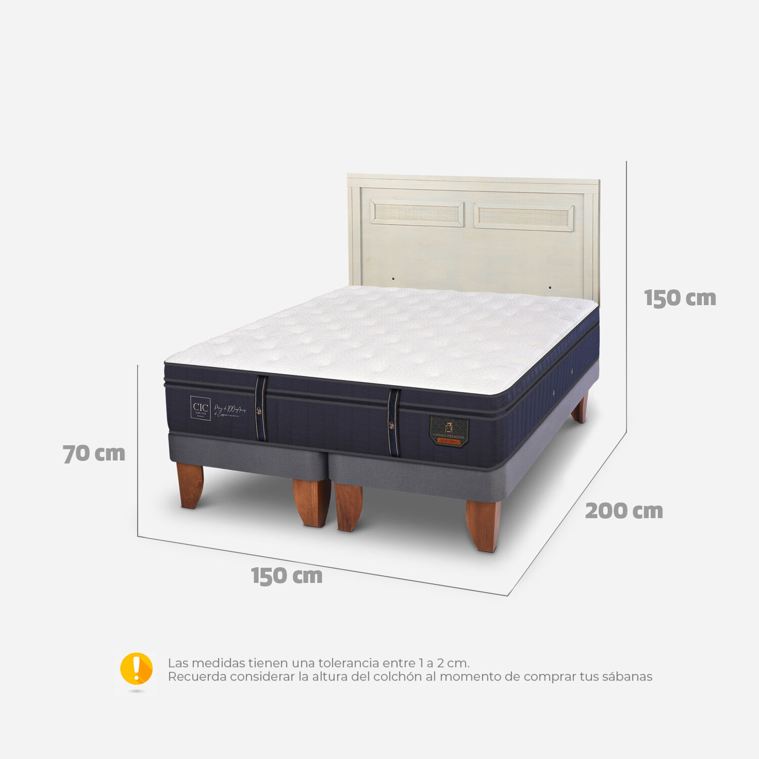 Cama Europea 2 Plazas Grand Premium Base Dividida + Respaldo Milán Alpino