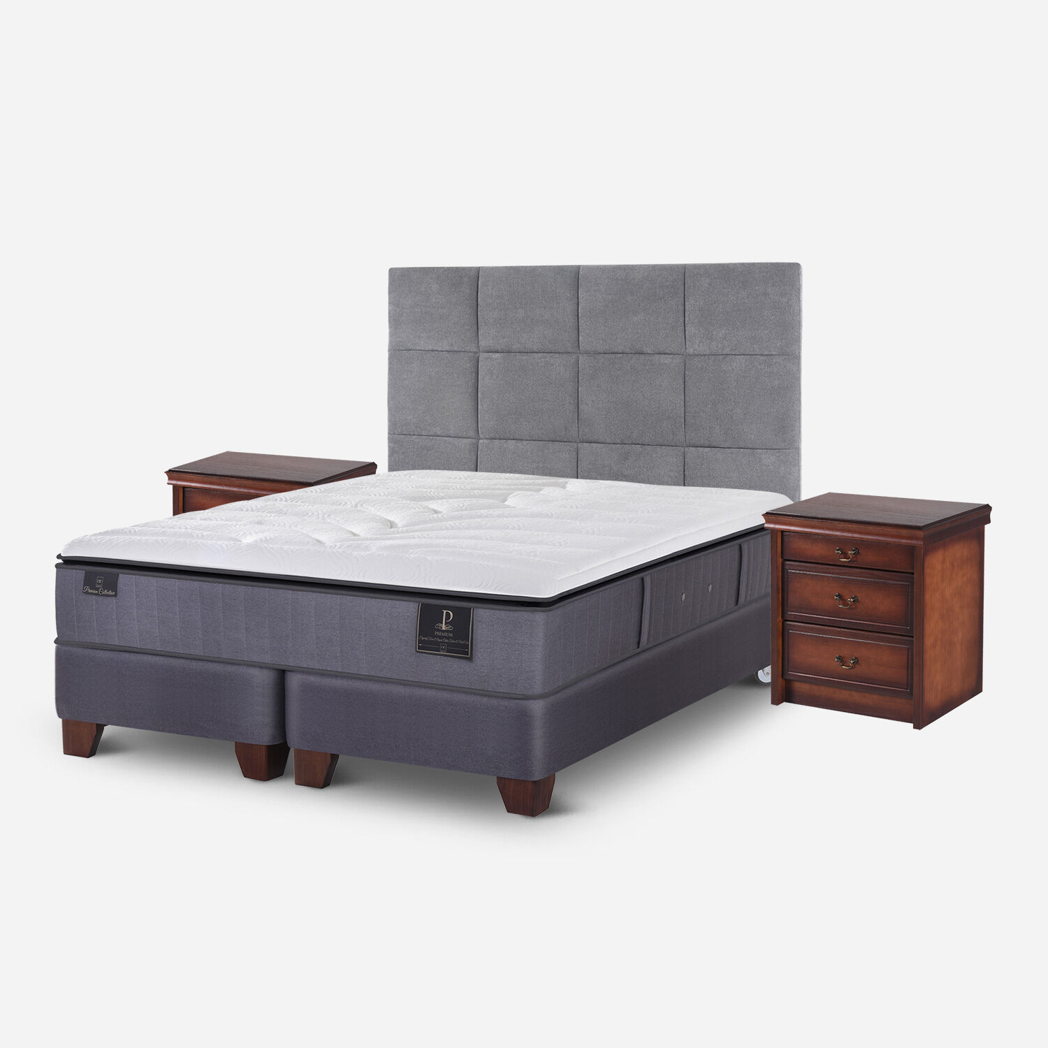 Box Spring 2 Plazas Premium Base Dividida + Set T&aacute;mesis