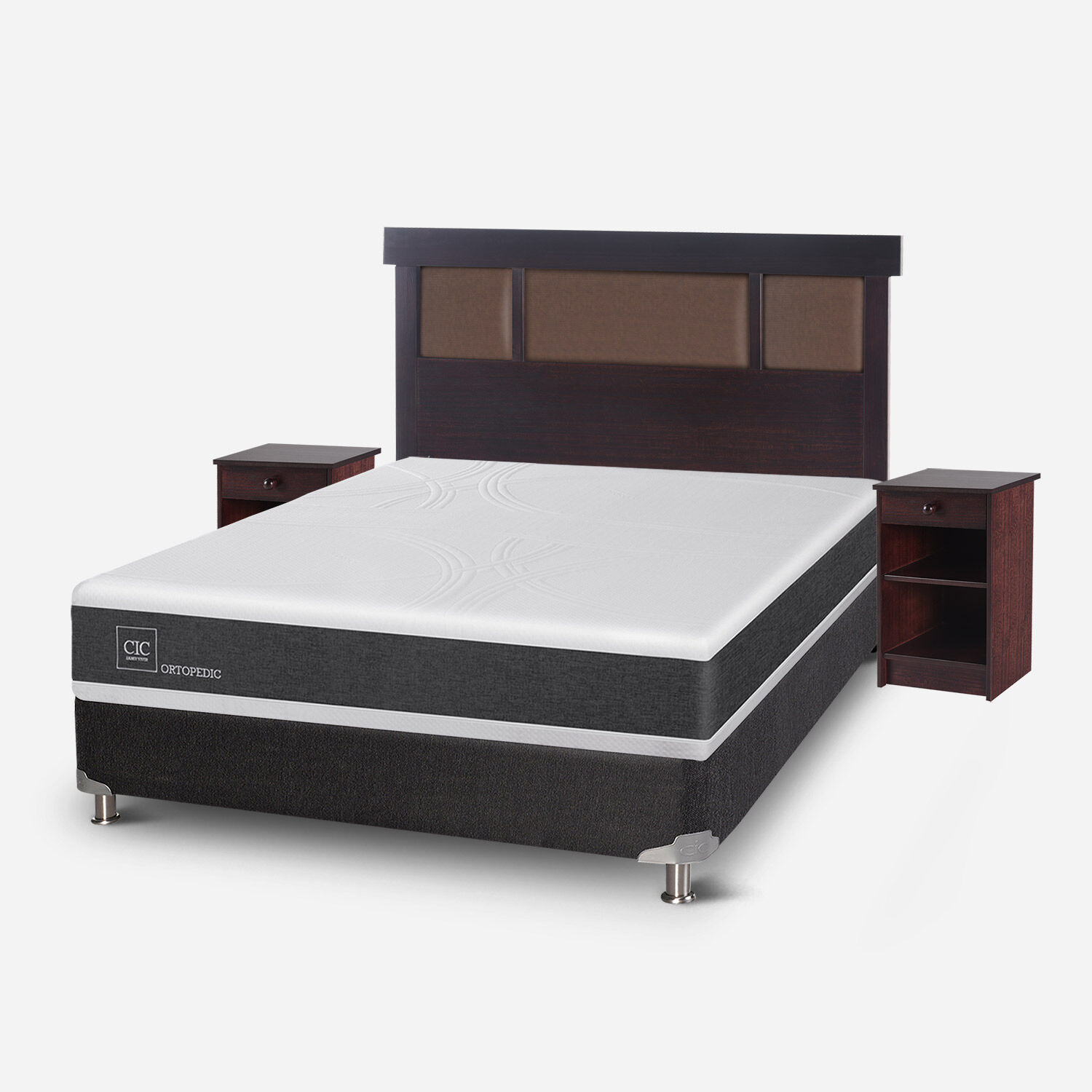 Box Spring 2 Plazas Ortopedic Base Normal 5 Zonas + Set Dublín Chocolate