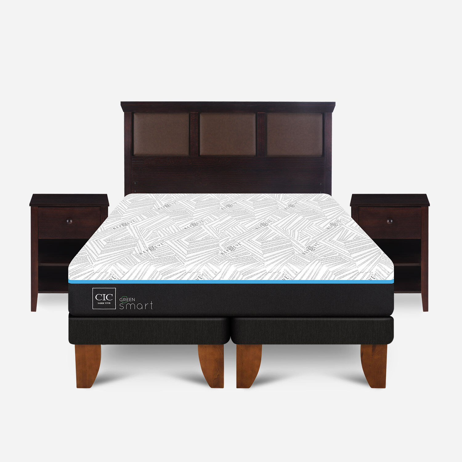 Cama Europea 2 Plazas Infinity Green Base Dividida + Set Torino Chocolate