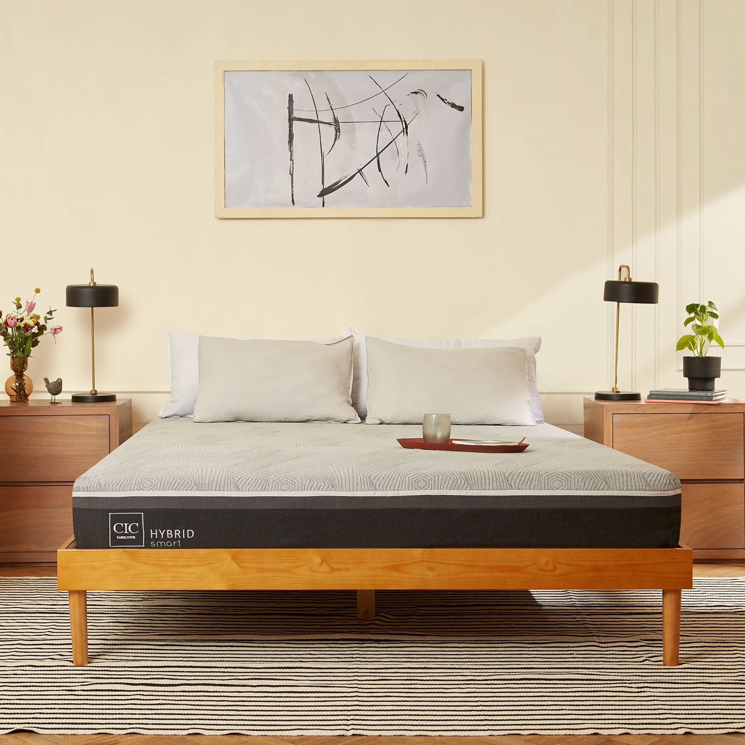 Cama Europea 2 Plazas Hybrid + Set M&uacute;nich Gris
