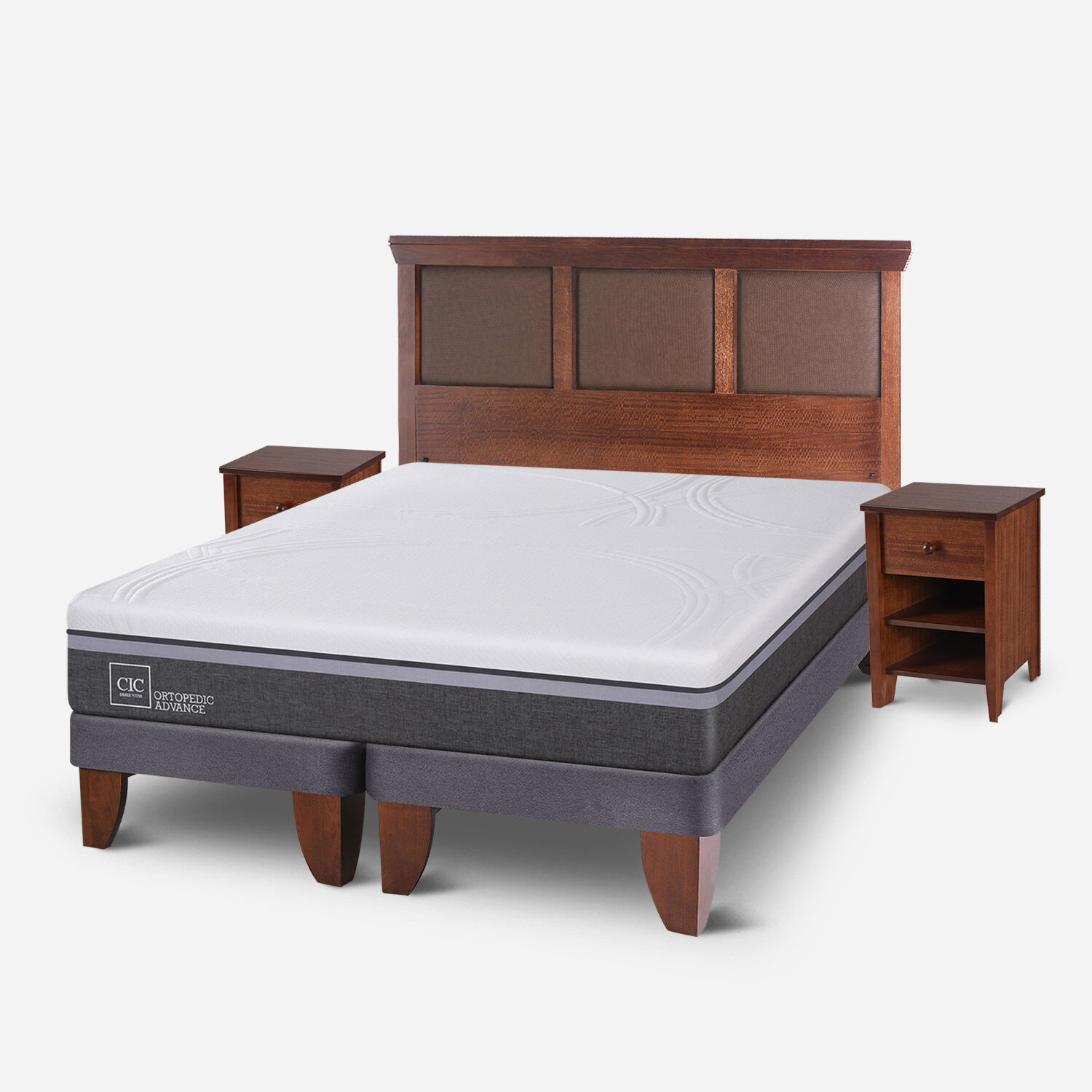 Cama Europea 2 Plazas Ortopedic Advance Base Dividida + Set Torino Caramel