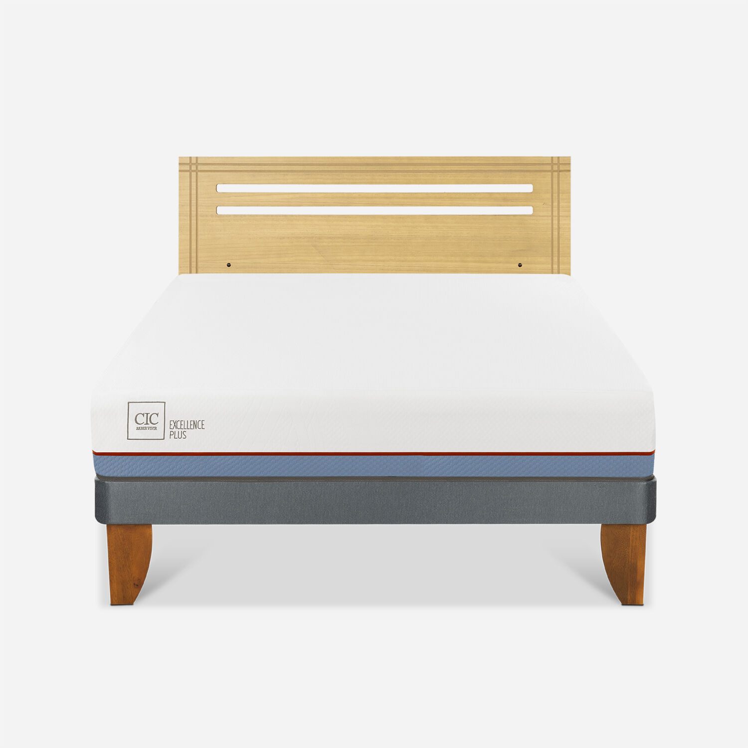 Cama Europea 2 Plazas Excellence Plus Base Normal + Respaldo Múnich Mostaza