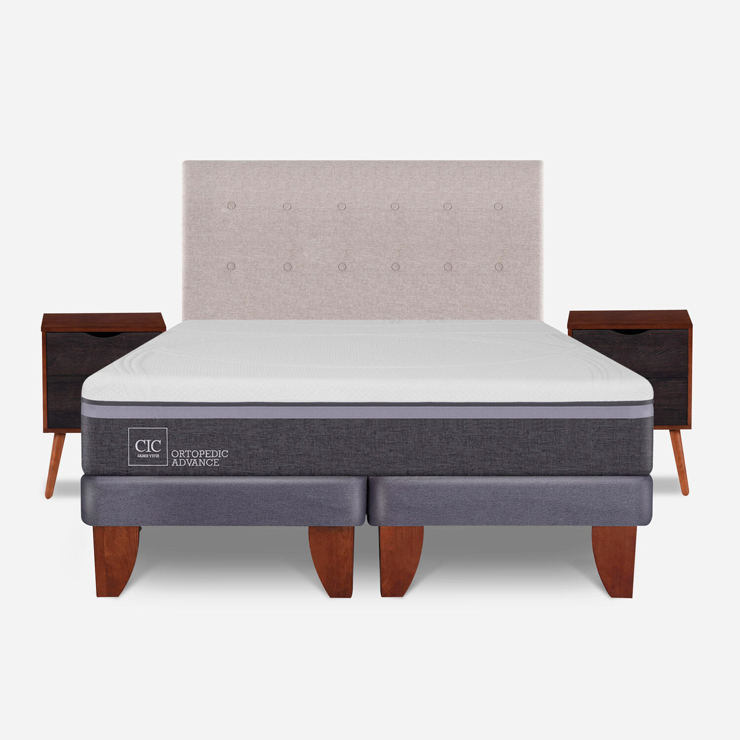 Cama Europea 2 Plazas Ortopedic Advance Base Dividida + Set Tigris