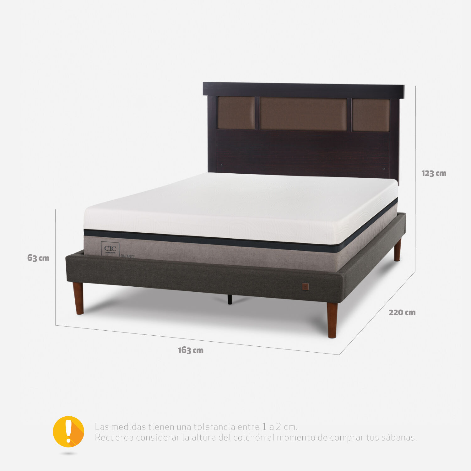 Cama Europea Curve 2 Plazas Balance + Respaldo Dubl&iacute;n Chocolate