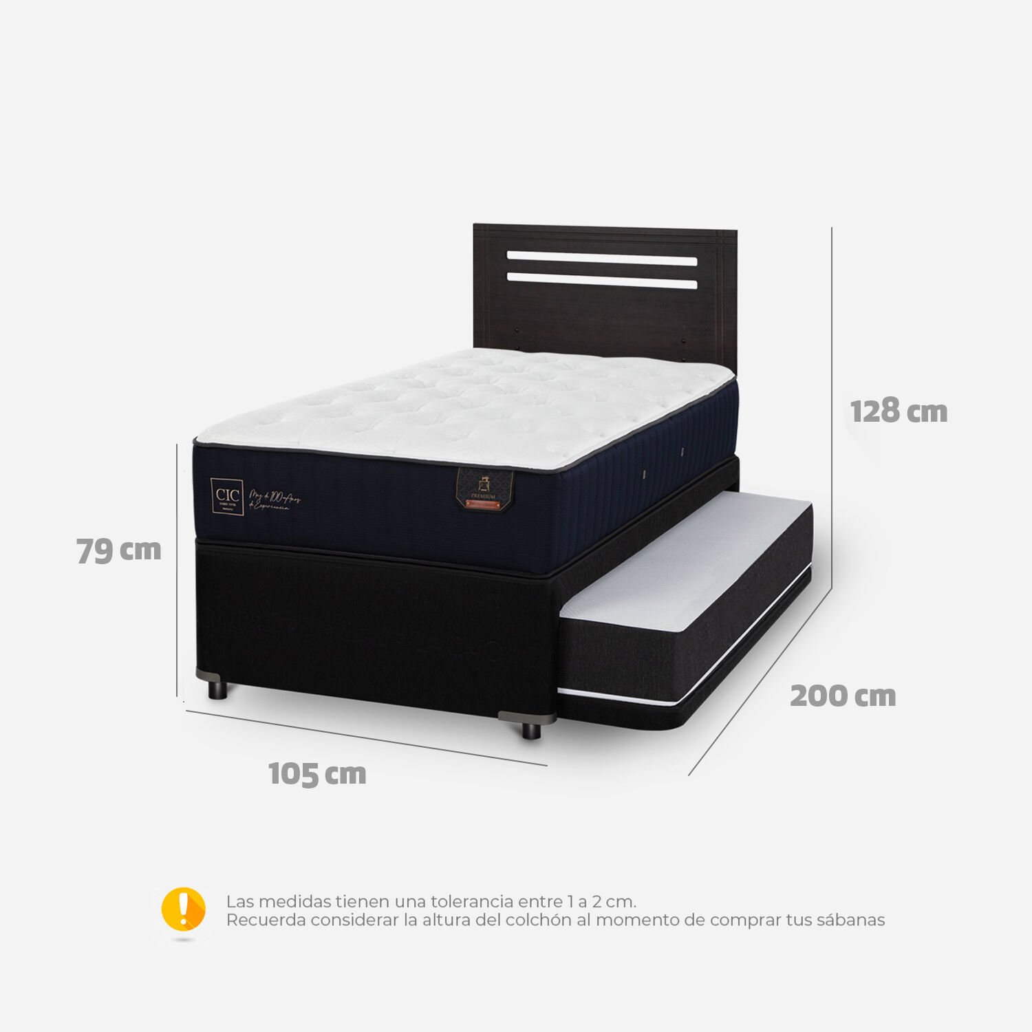 Cama Nido Diván Premium + Respaldo Múnich Negro