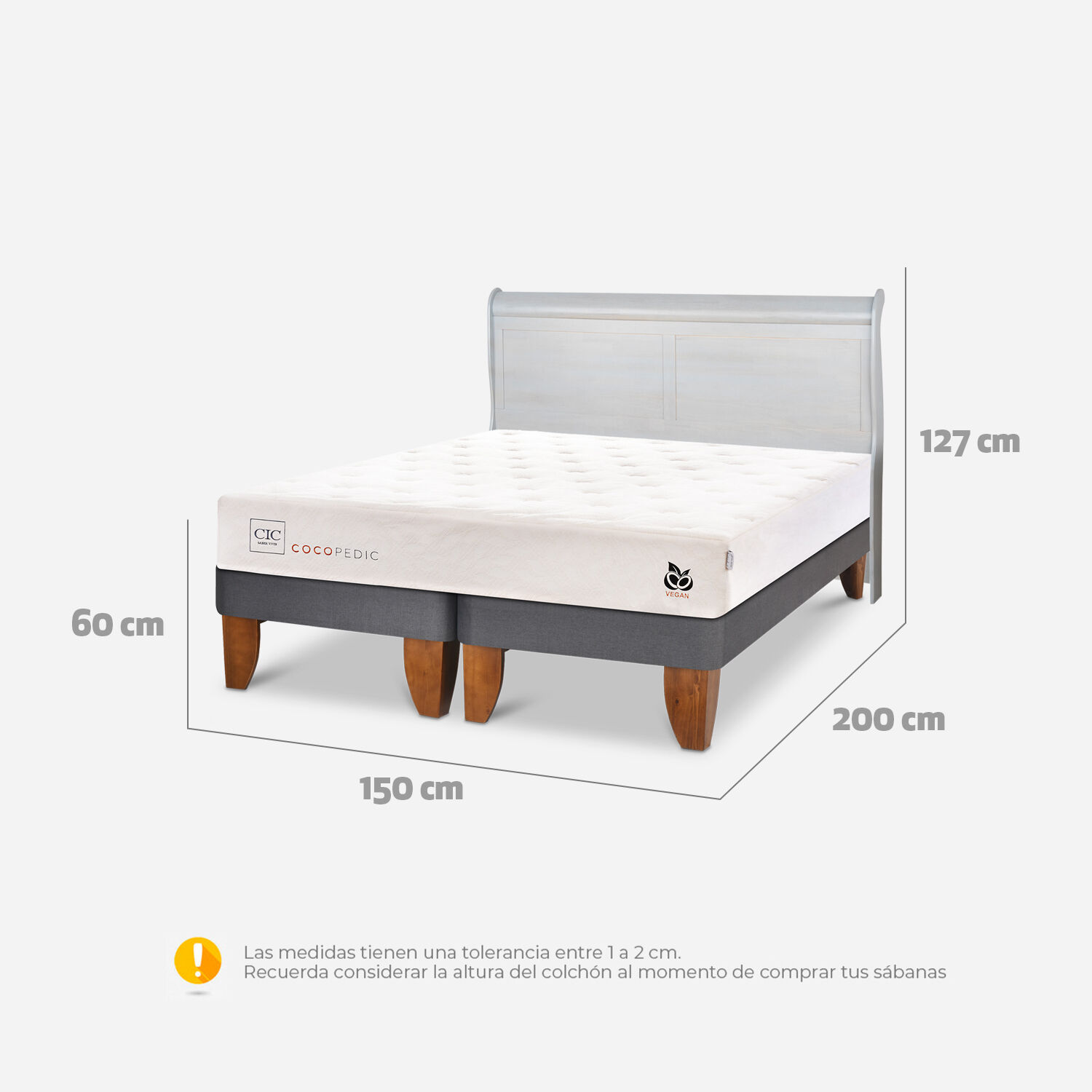 Cama Europea 2 Plazas Cocopedic Base Dividida + Respaldo Miró Alpino