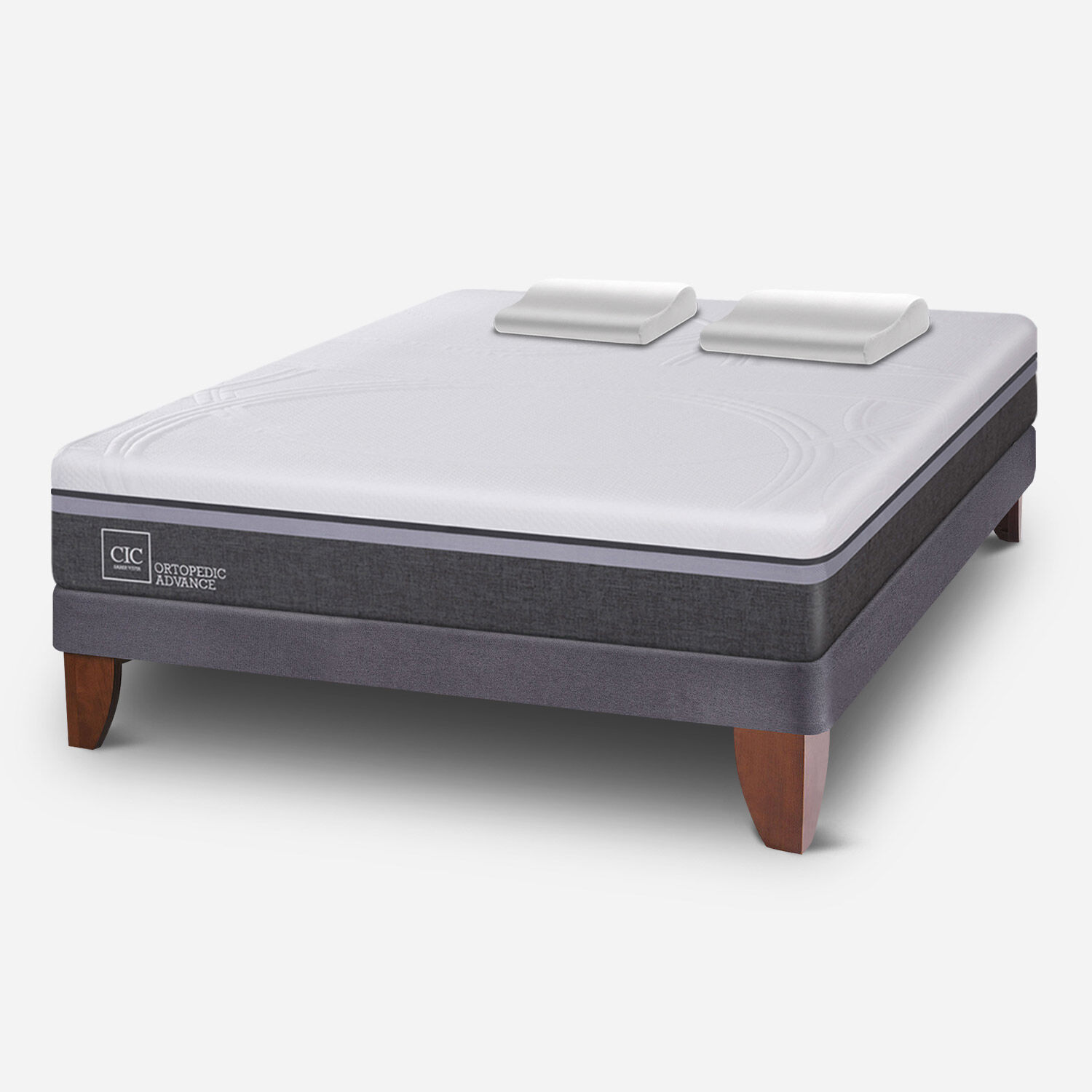 Cama Europea 2 Plazas Ortopedic Advance Base Normal + Almohadas Viscoelástica