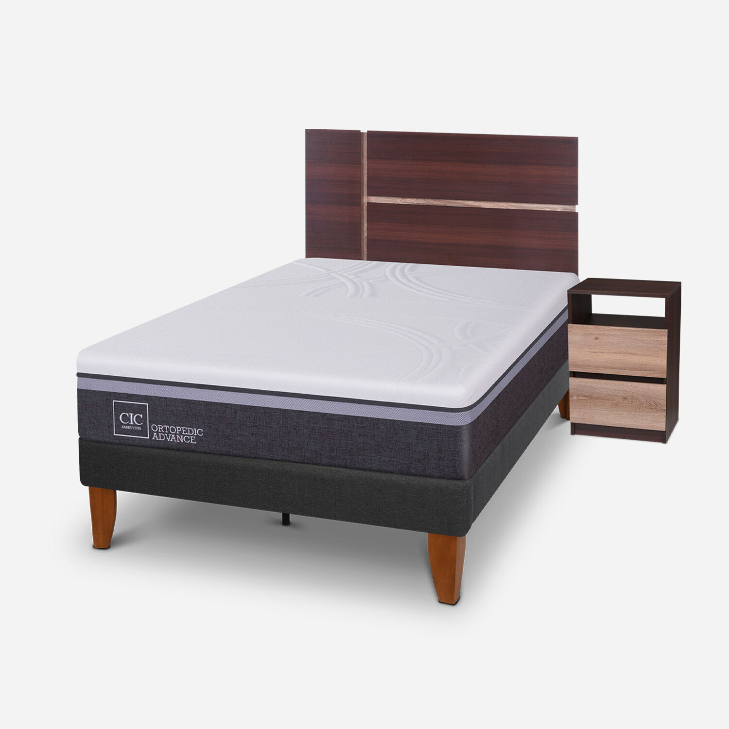 Cama Europea Curve 1,5 Plazas Ortopedic Advance + Set Enio