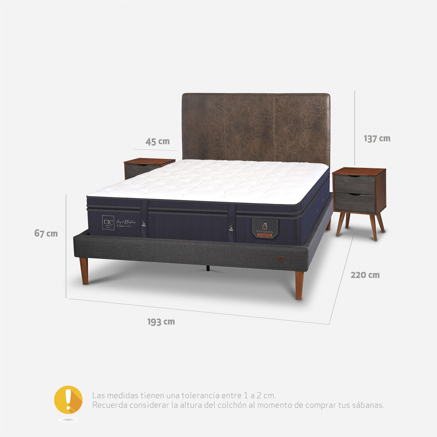 Cama Europea Curve 2 Plazas Super Premium + Set Baker