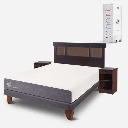 Cama Europea 2 Plazas Smart Base Normal + Set Dublín Chocolate