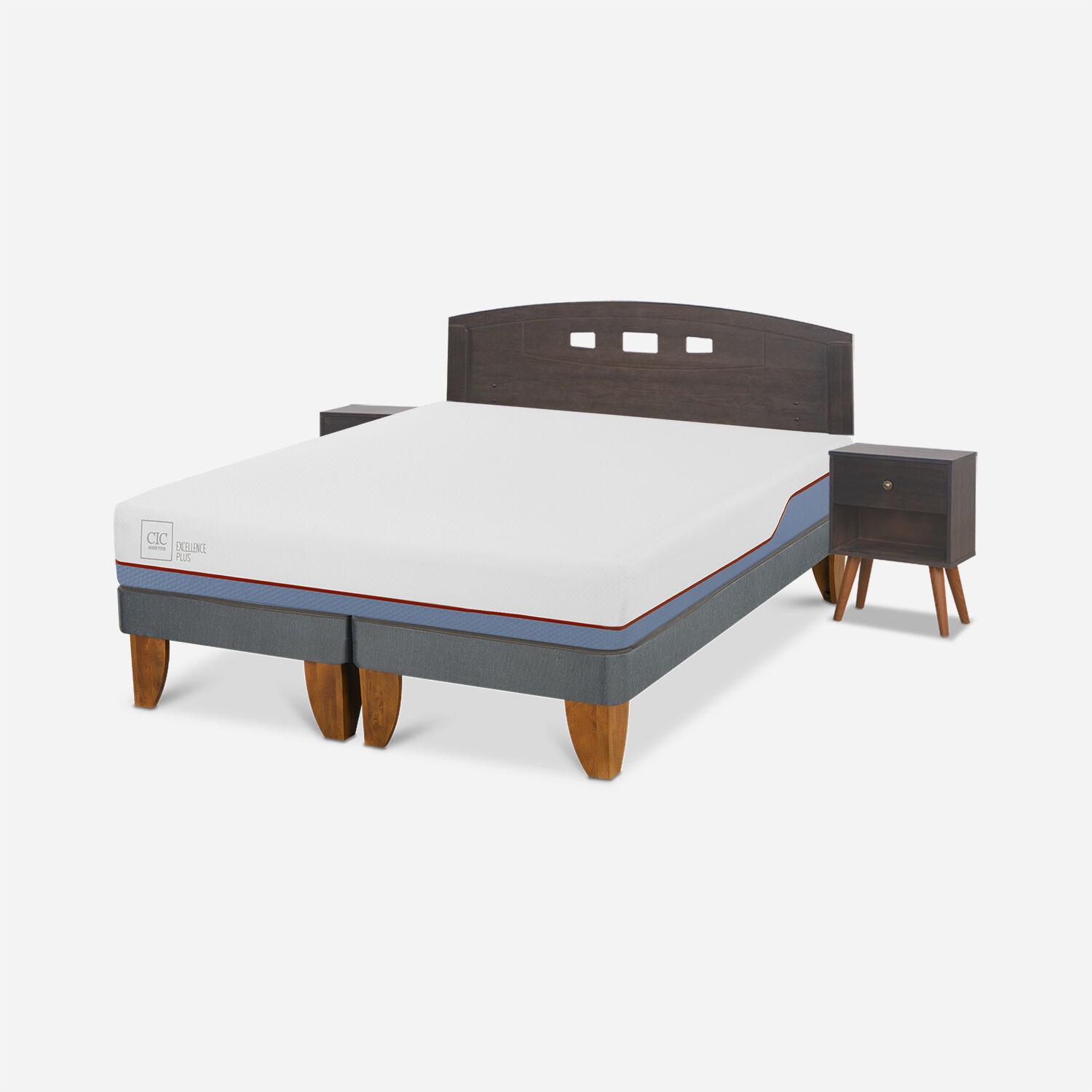 Cama Europea 2 Plazas Excellence Plus Base Dividida + Set Gales Gris