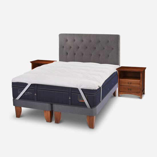 Cama Europea 2 Plazas Base Dividida Super Premium + Set Kaveri + Topper