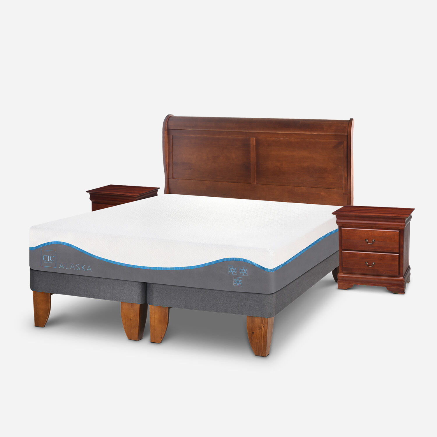 Cama Europea 2 Plazas Alaska + Set Miro