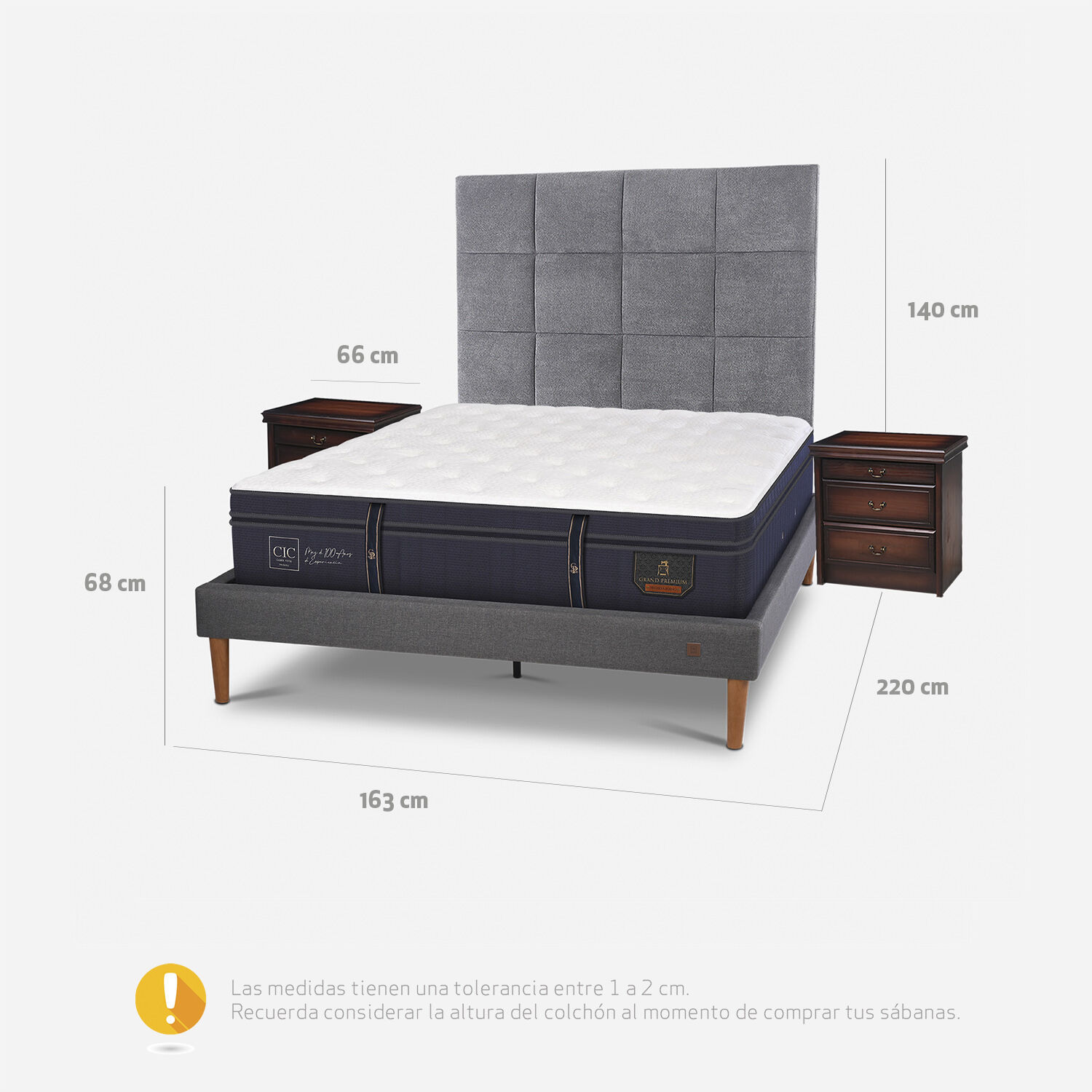 Cama Europea Curve 2 Plazas Grand Premium + Set T&aacute;mesis