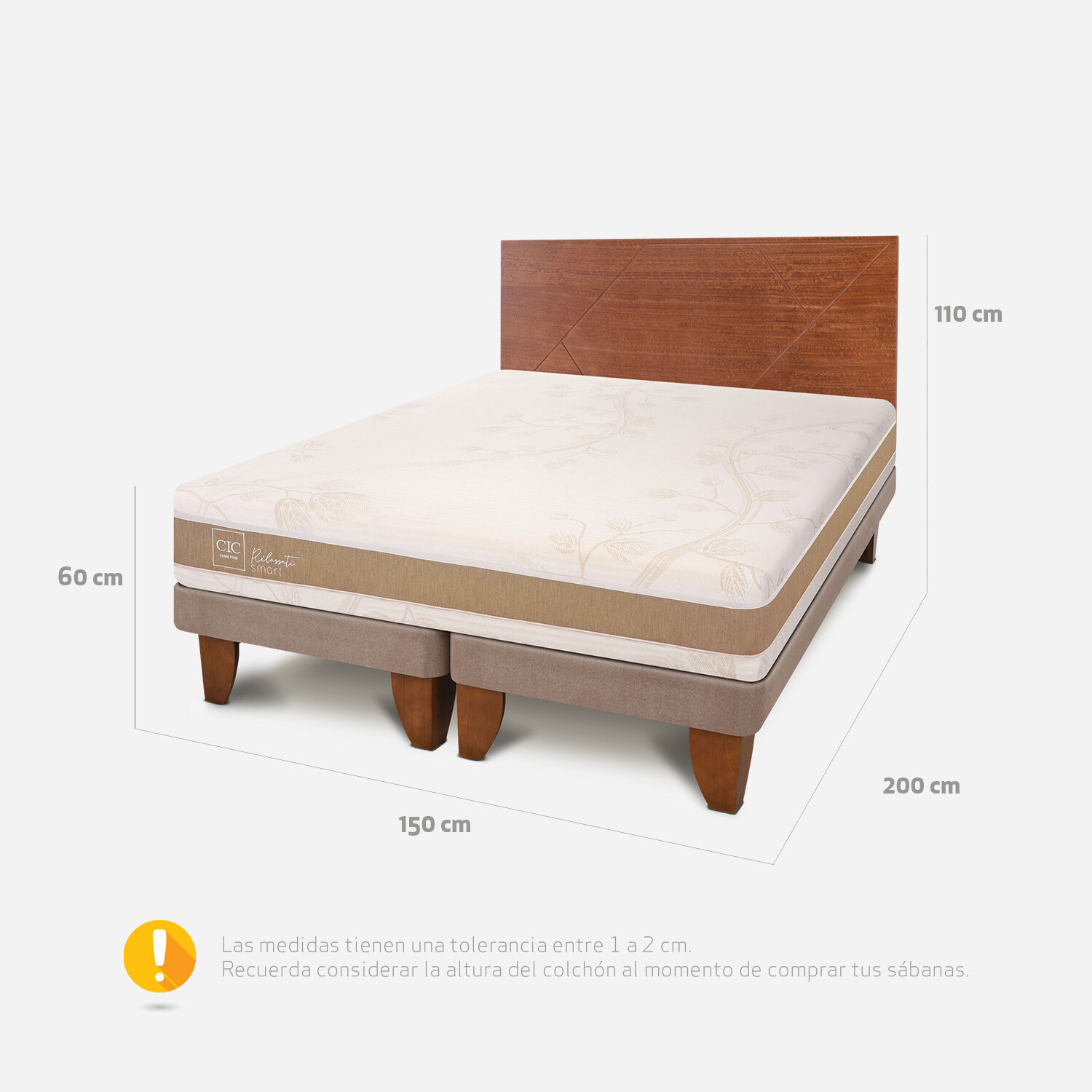 Cama Europea 2 Plazas Base Dividida Rilassati Smart + Respaldo Villarrica