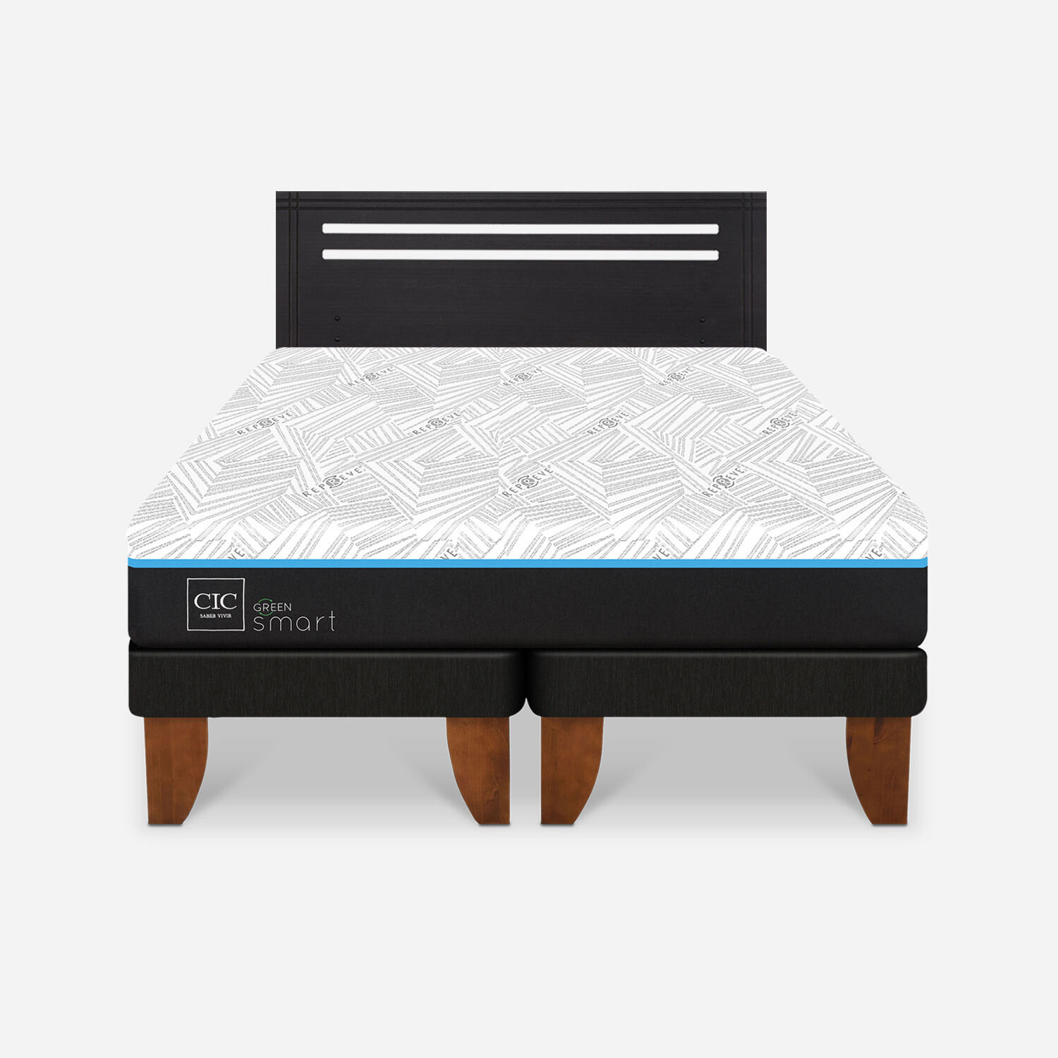 Cama Europea 2 Plazas Green Infinity Base Dividida + Respaldo Múnich Negro