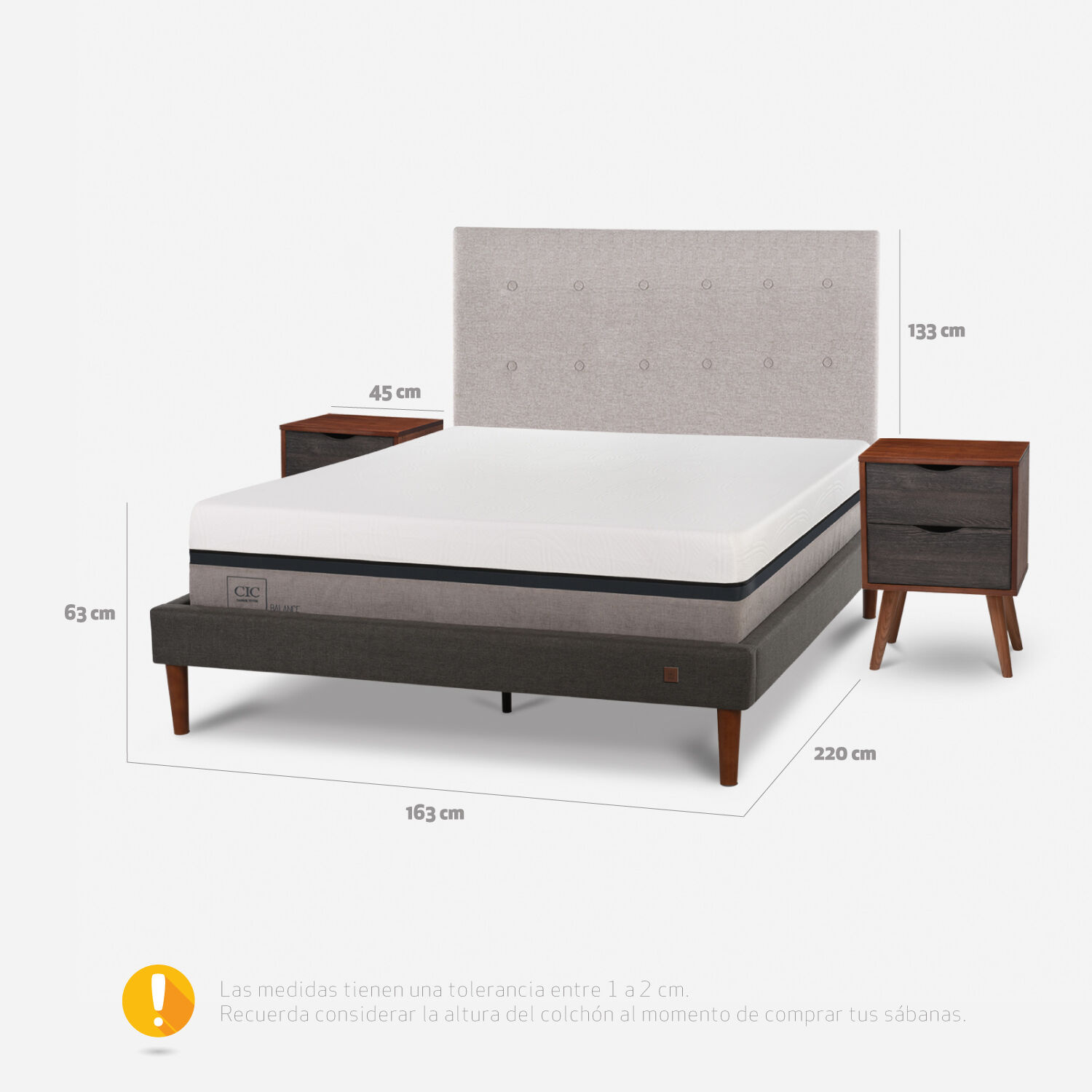 Cama Europea Curve 2 Plazas Balance + Set Tigris