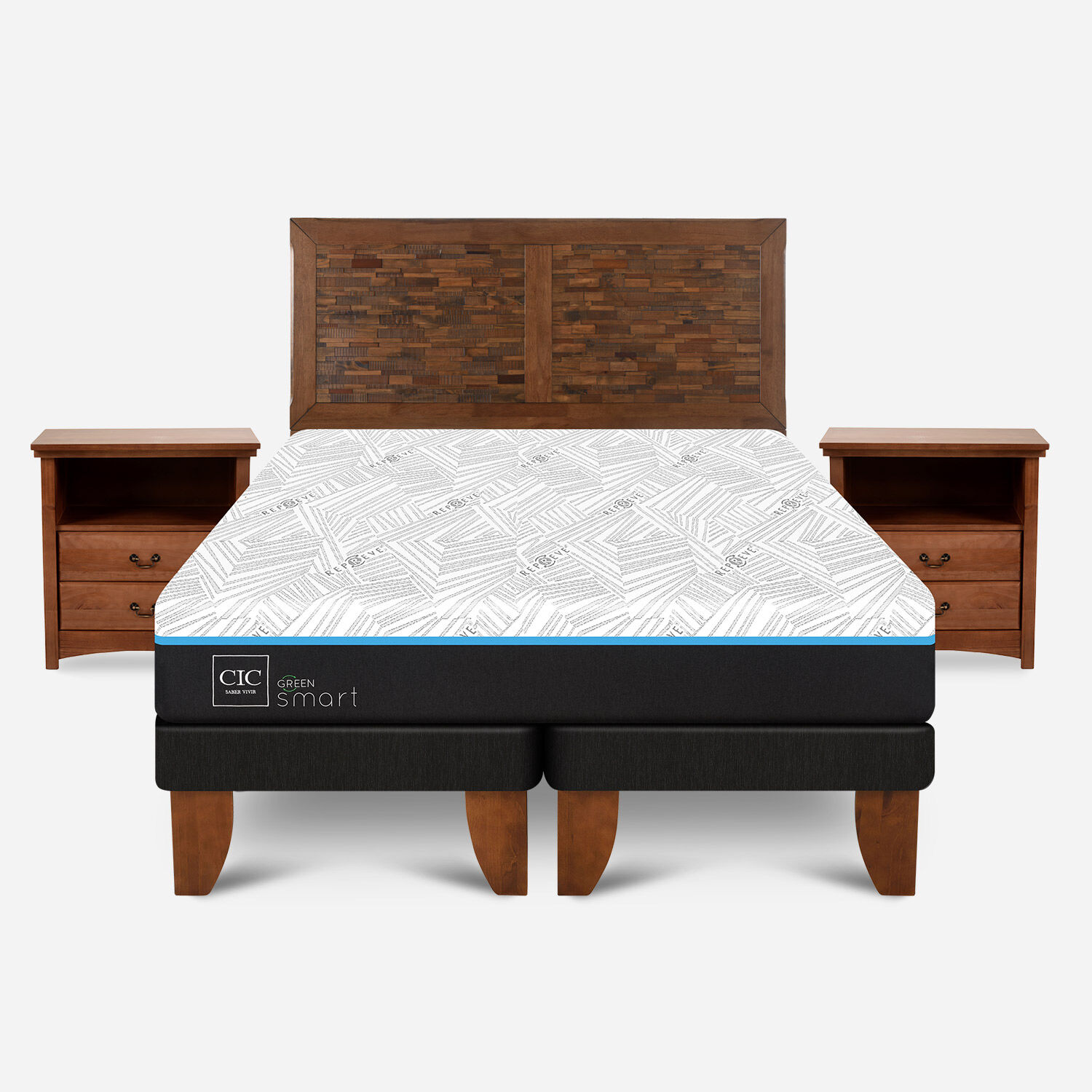 Cama Europea King Infinity Green Base Dividida + Set Antique