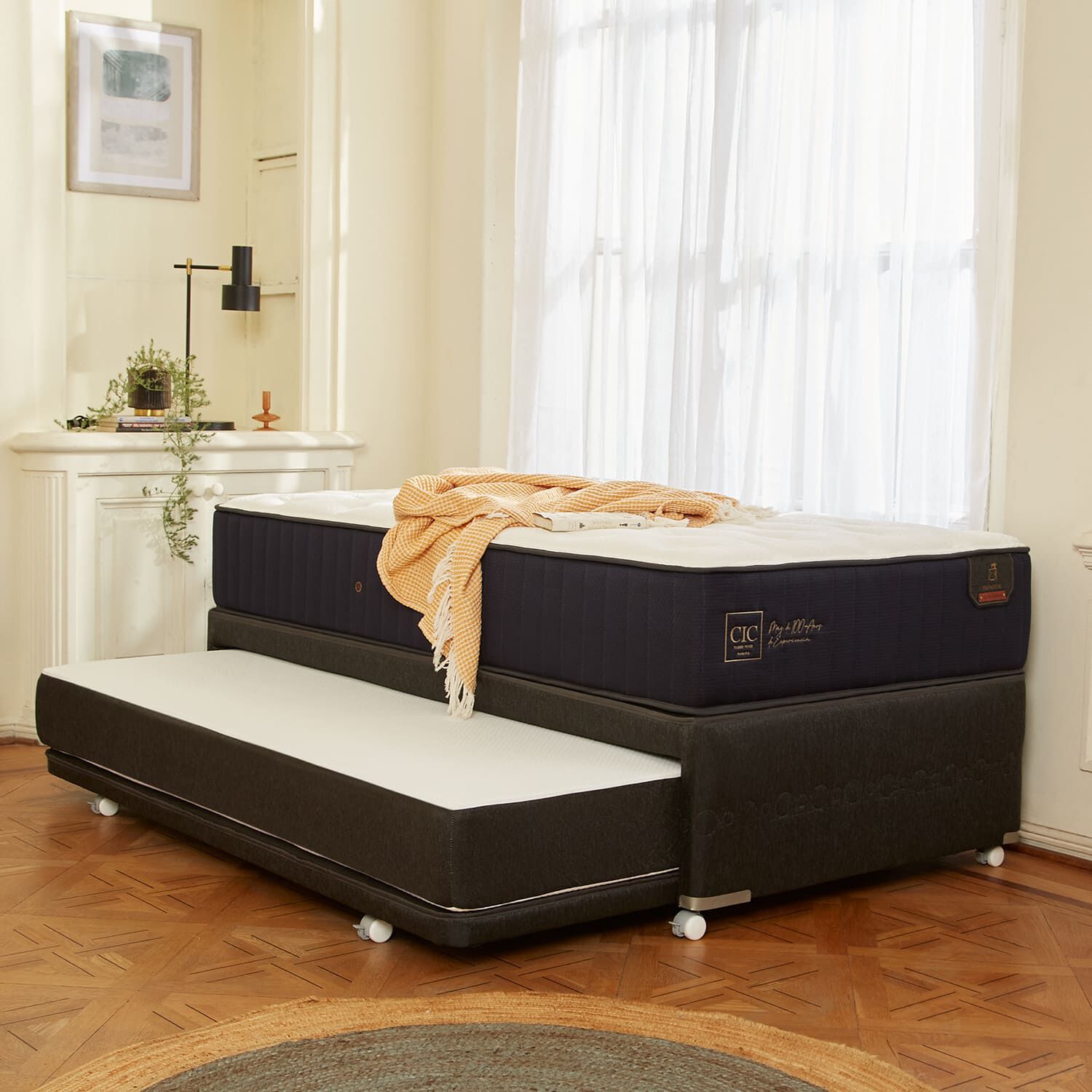 Cama Nido Diván Premium + Respaldo Dublín Negro