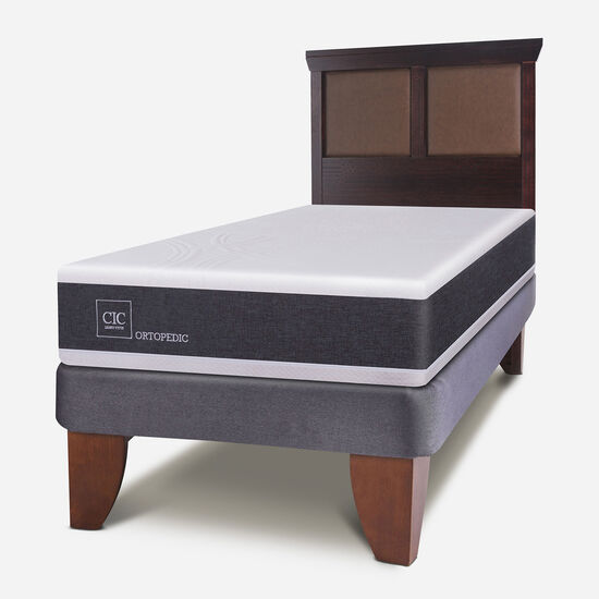 Cama Europea 1.5 Plazas Ortopedic + Respaldo Torino Choc