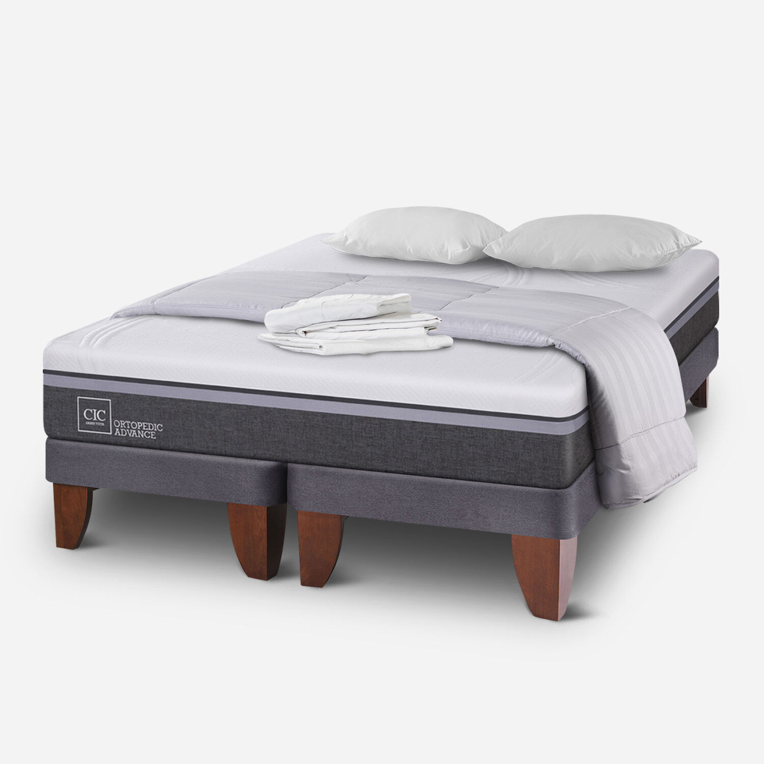 Cama Europea 2 Plazas Ortopedic Advance Base Dividida + Almohadas + Plum&oacute;n