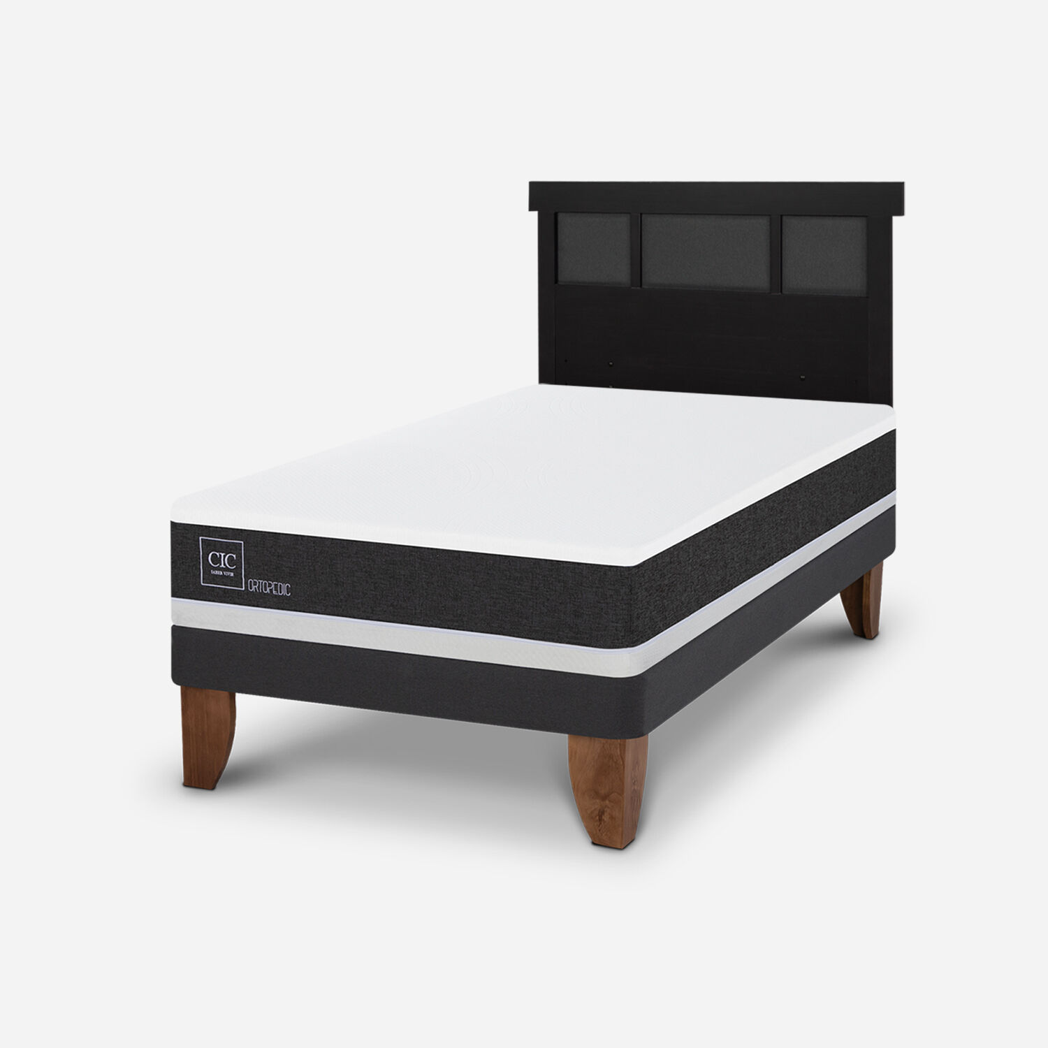 Cama Europea 1,5 Plazas Ortopedic + Respaldo Dublín Negro