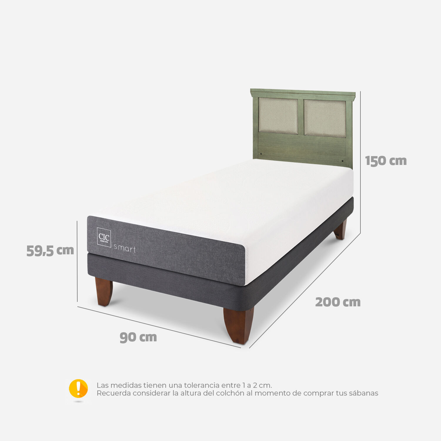 Cama Europea 1 Plaza Smart + Respaldo Torino Olivo