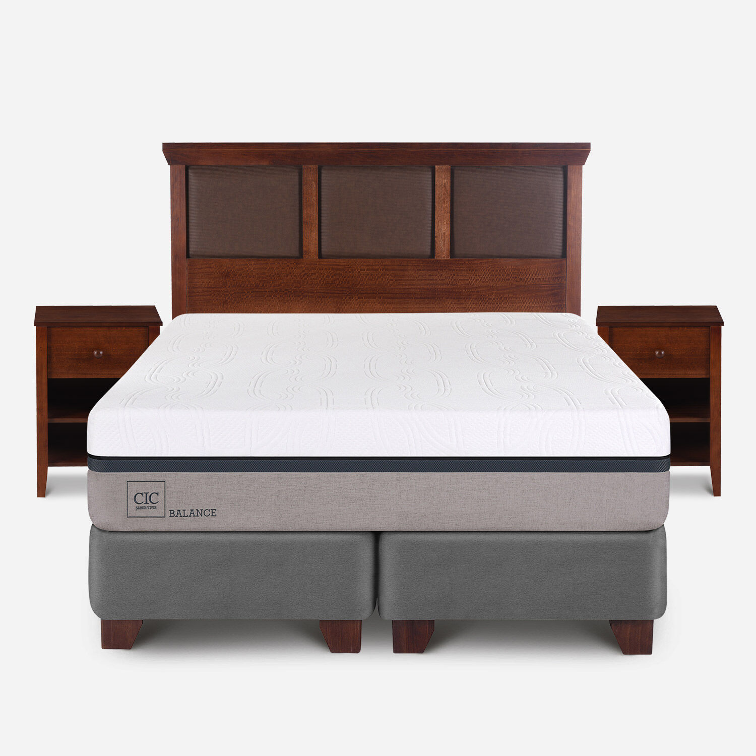 Box Spring 2 Plazas Balance Base Dividida + Set Torino Caramel