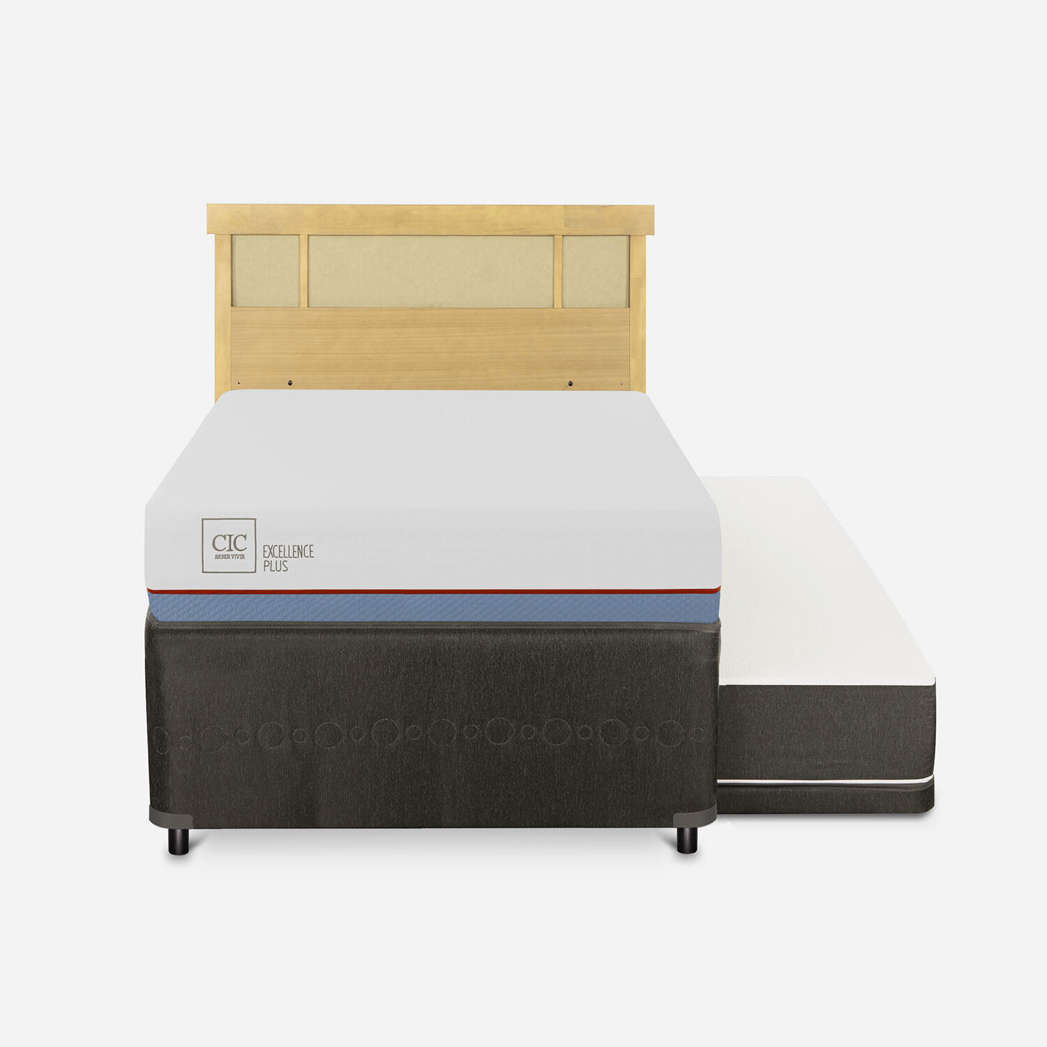 Cama Nido Div&aacute;n Excellence Plus + Respaldo Dubl&iacute;n Mostaza