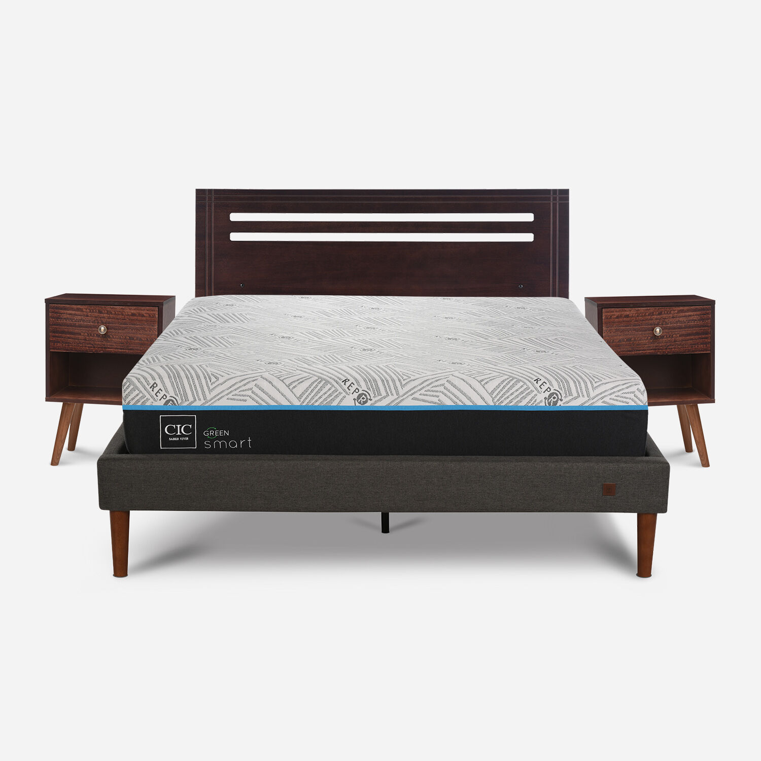 Cama Europea Curve 2 Plazas Smart Green + Set Múnich