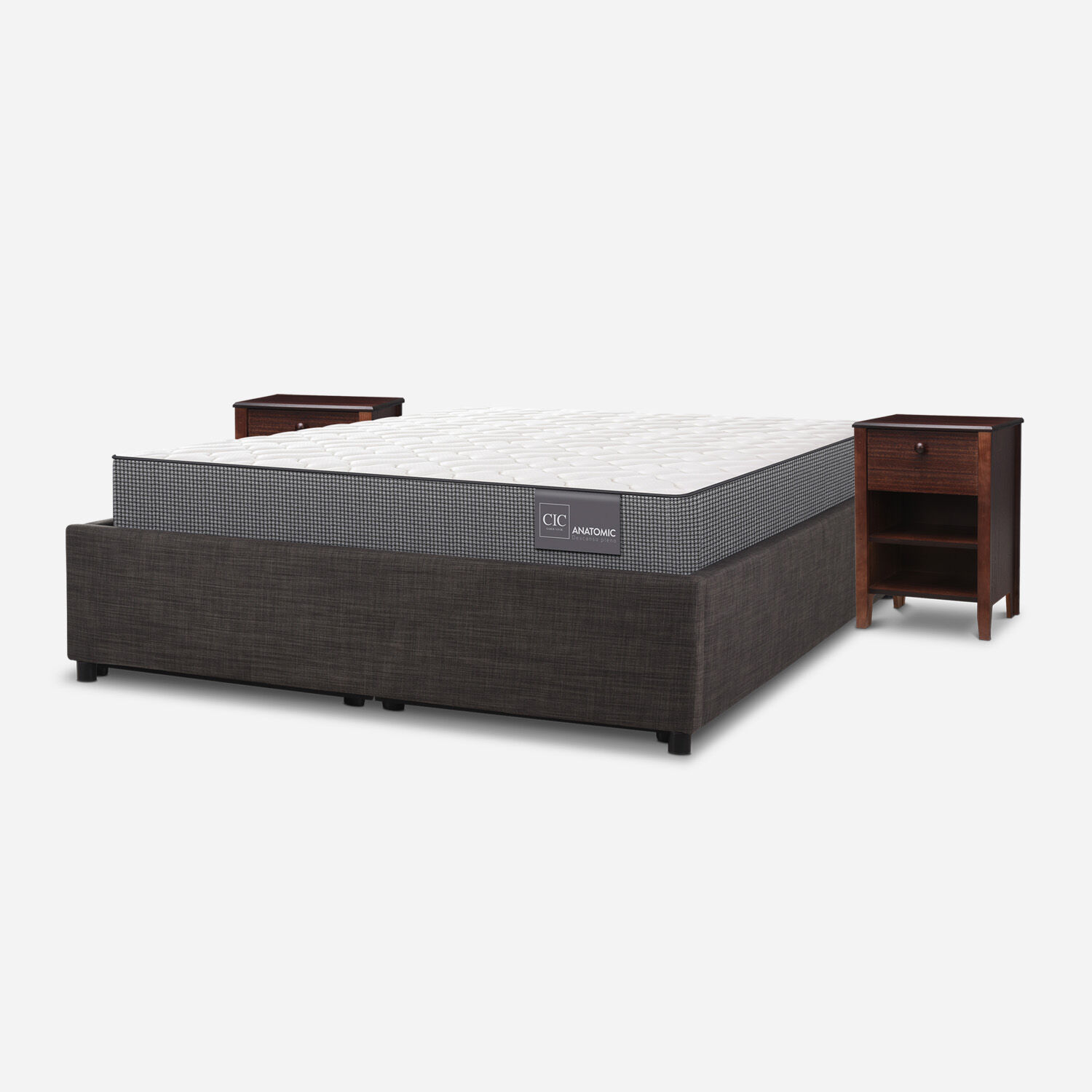 Cama Space Box 2 Plazas Anatomic + Velador Torino Chocolate