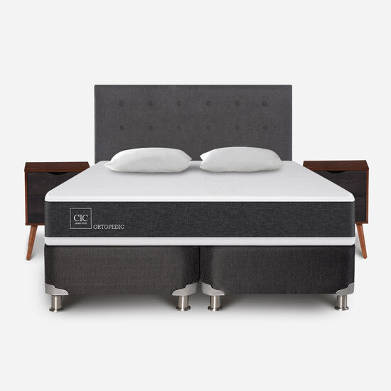 Box Spring 2 Plazas Ortopedic Base Dividida 5 Zonas + Almohadas + Set Éufrates