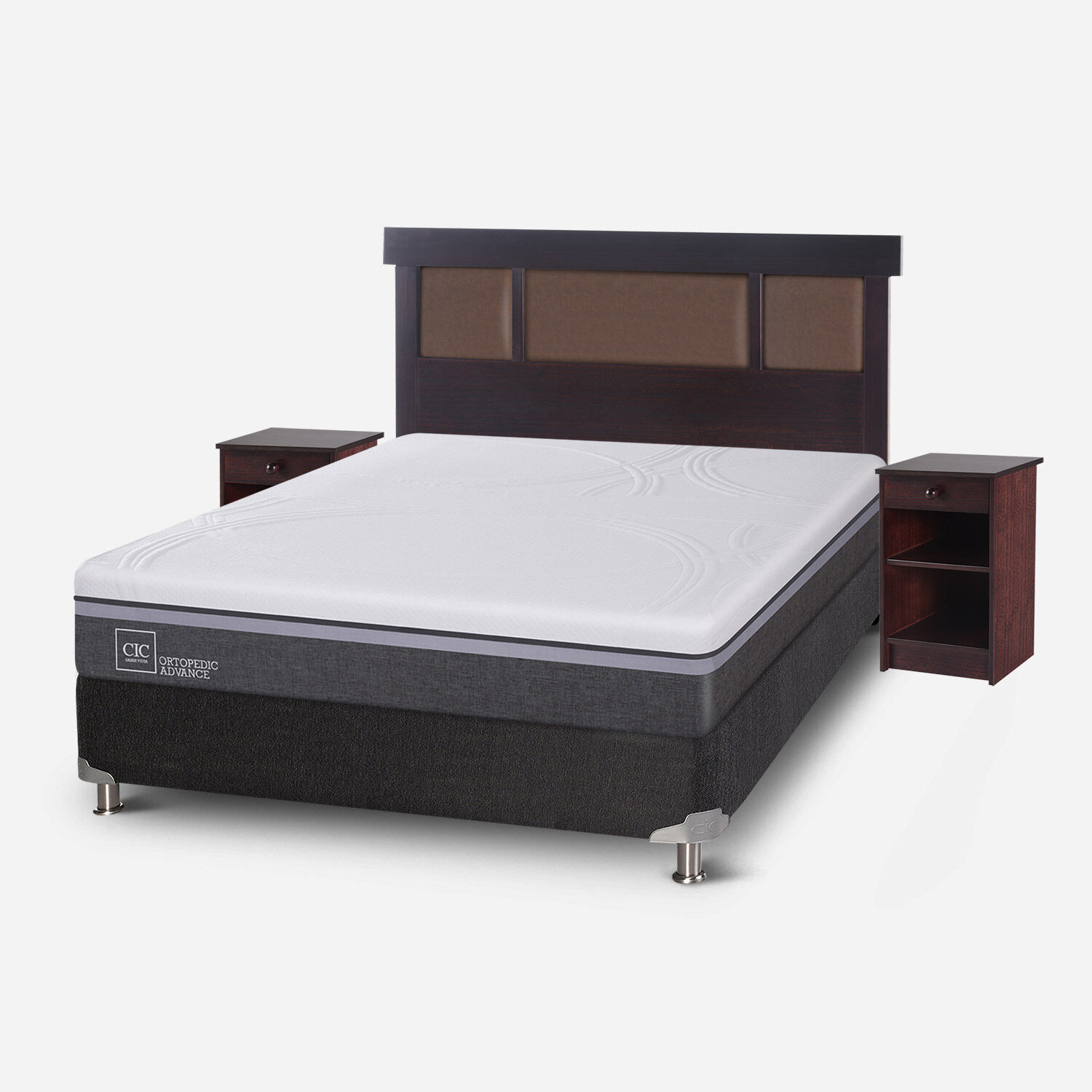 Box Spring 2 Plazas Ortopedic Advance Base Normal 5 Zonas + Set Dubl&iacute;n Chocolate