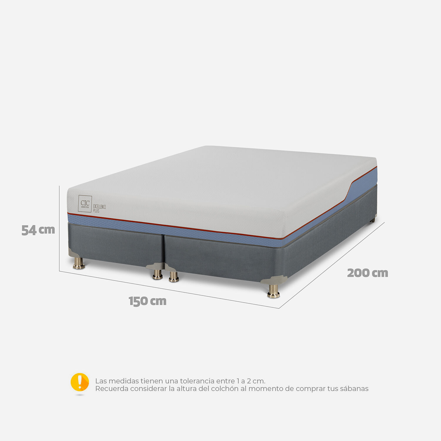 Cama Americana 2 Plazas Base Dividida Excellence Plus + Plum&oacute;n