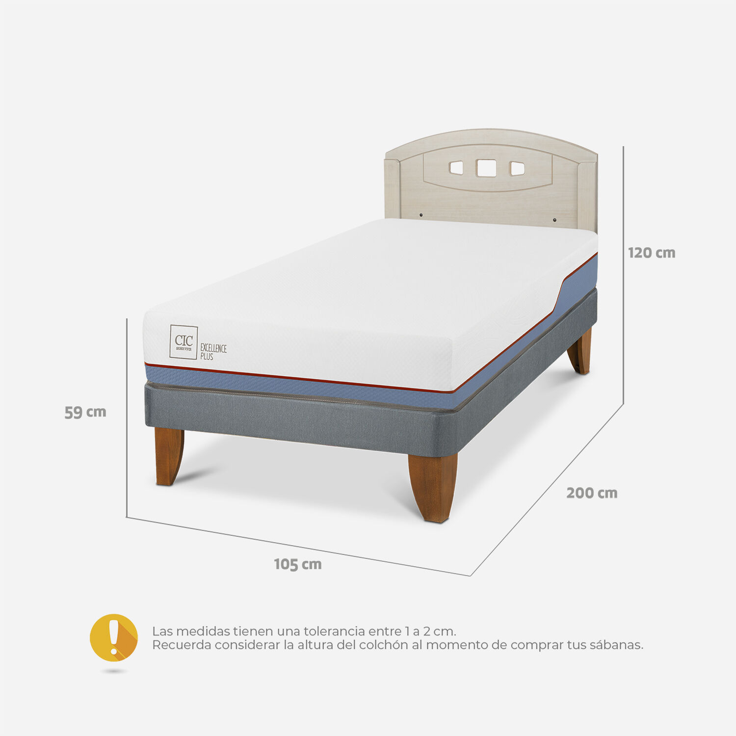 Cama Europea 1,5 Plazas Excellence Plus + Respaldo Gales Alpino