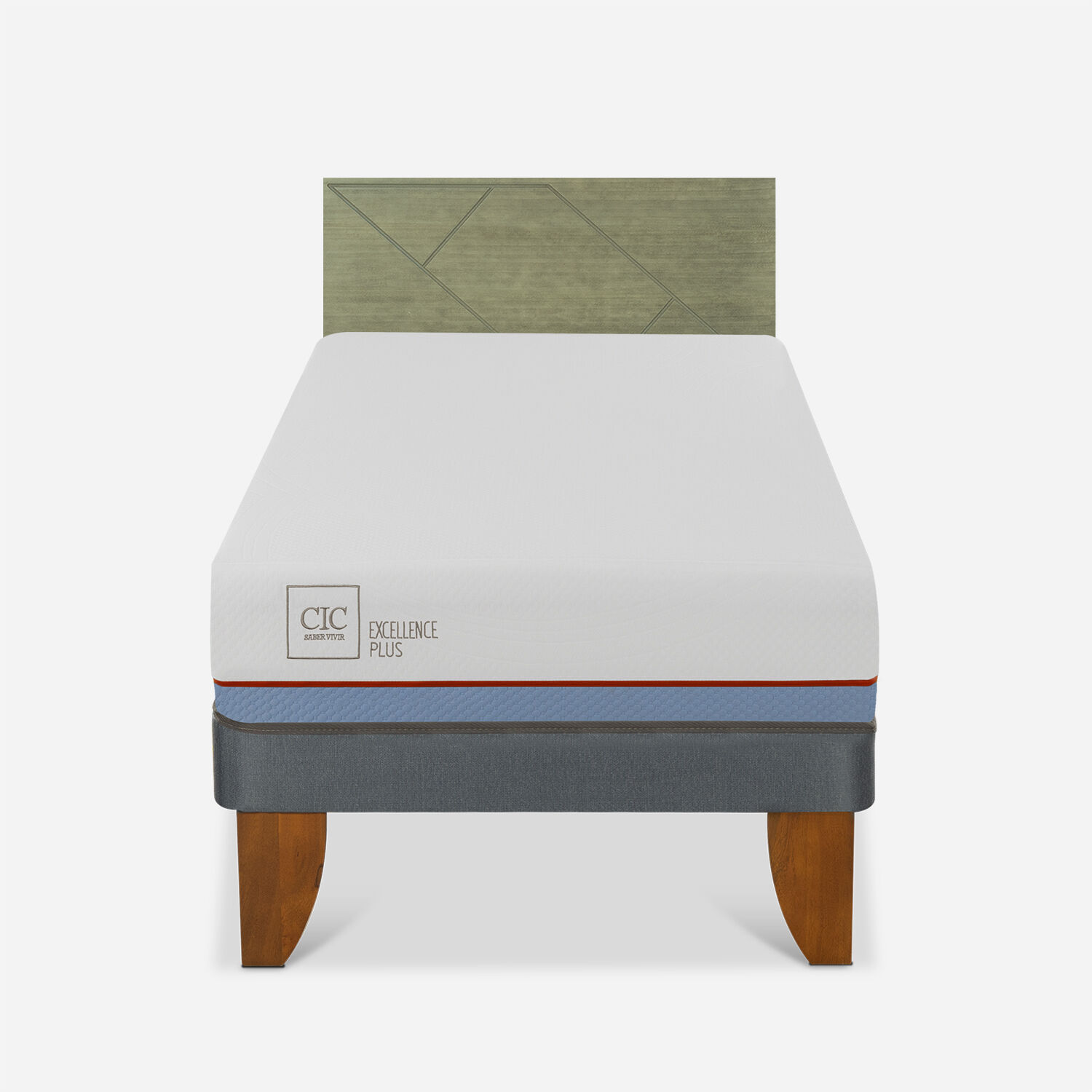 Cama Europea 1,5 Plazas Excellence Plus + Respaldo Villarrica Olivo