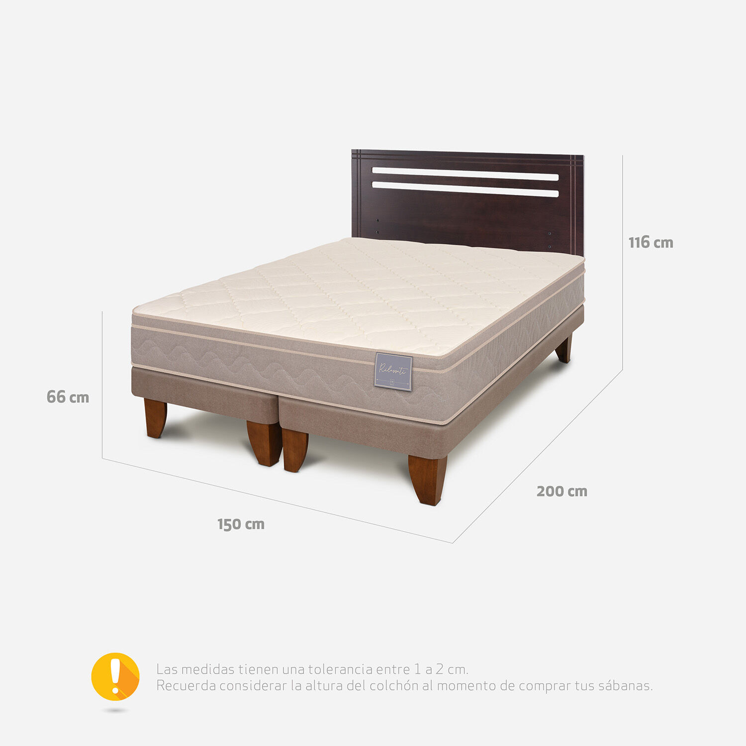 Cama Europea 2 Plazas Rilassati Base Dividida + Respaldo M&uacute;nich Chocolate