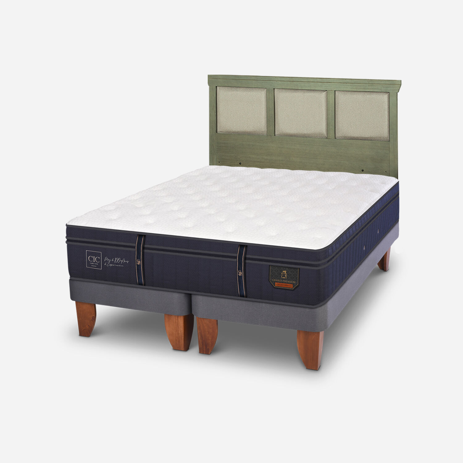 Cama Europea King Grand Premium + Respaldo Torino Olivo