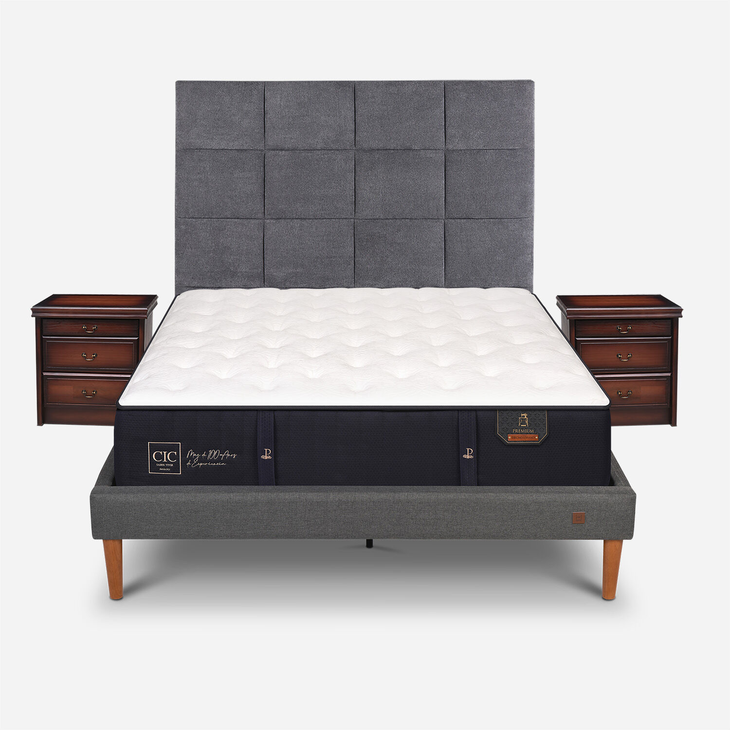 Cama Europea Curve 2 Plazas Premium + Set T&aacute;mesis