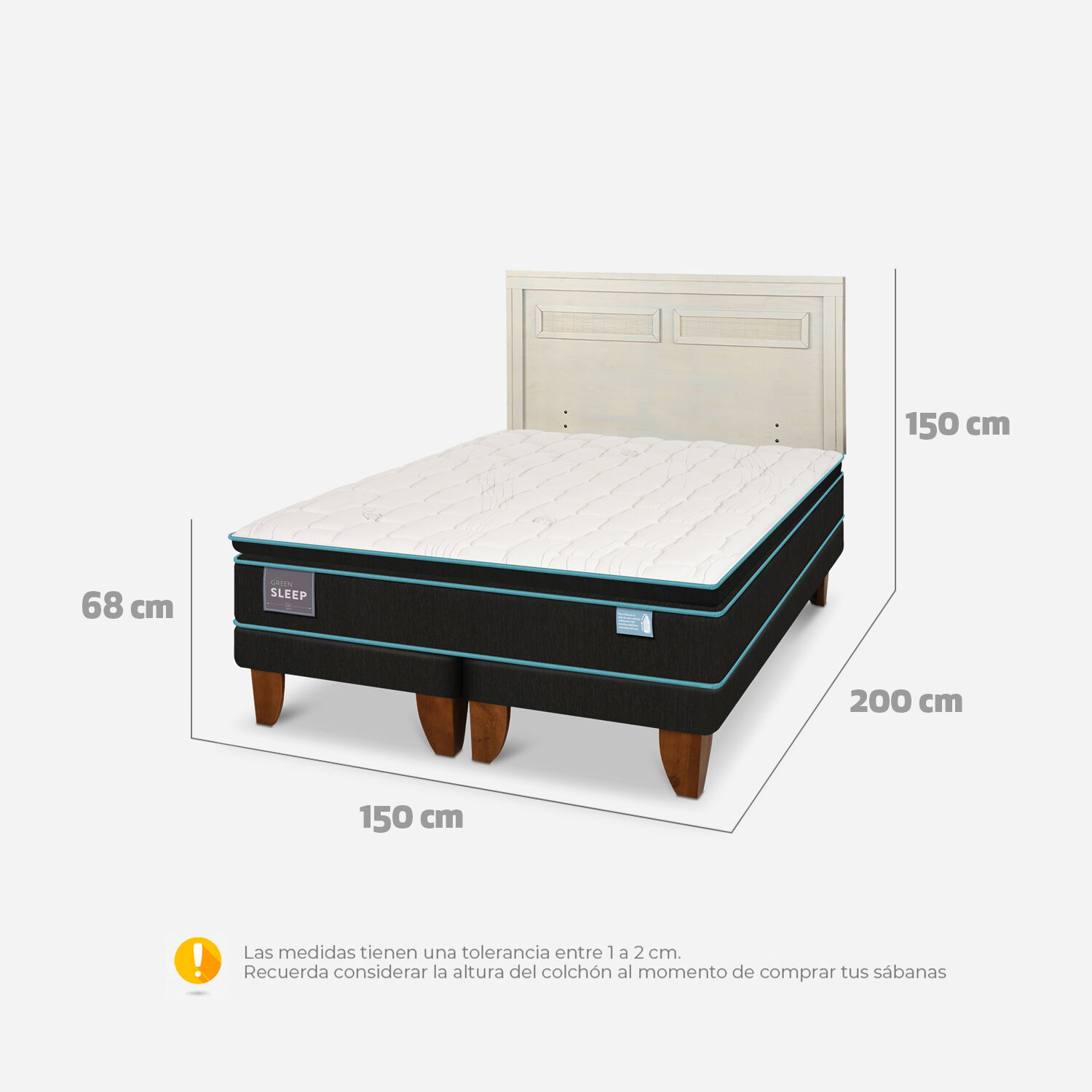 Cama Europea 2 Plazas Green Sleep Base Dividida + Respaldo Milán Alpino