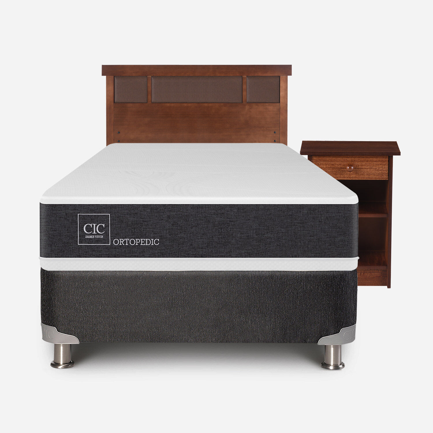 Box Spring 1,5 Plazas Ortopedic 5 Zonas + Set Dublín Caramel