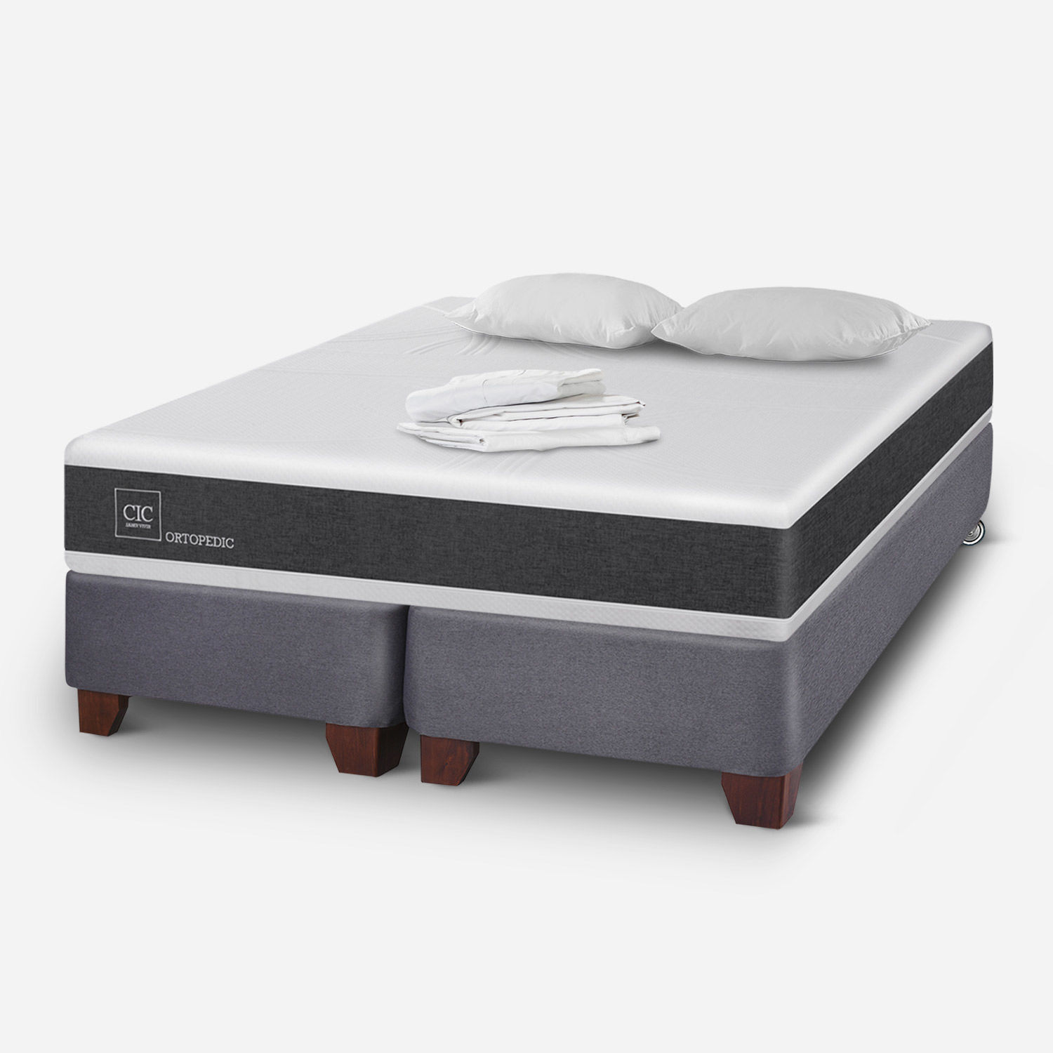 Box Spring 2 Plazas Ortopedic Base Dividida + S&aacute;banas + Almohadas