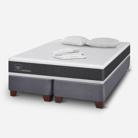 Box Spring 2 Plazas Ortopedic Base Dividida + S&aacute;banas + Almohadas