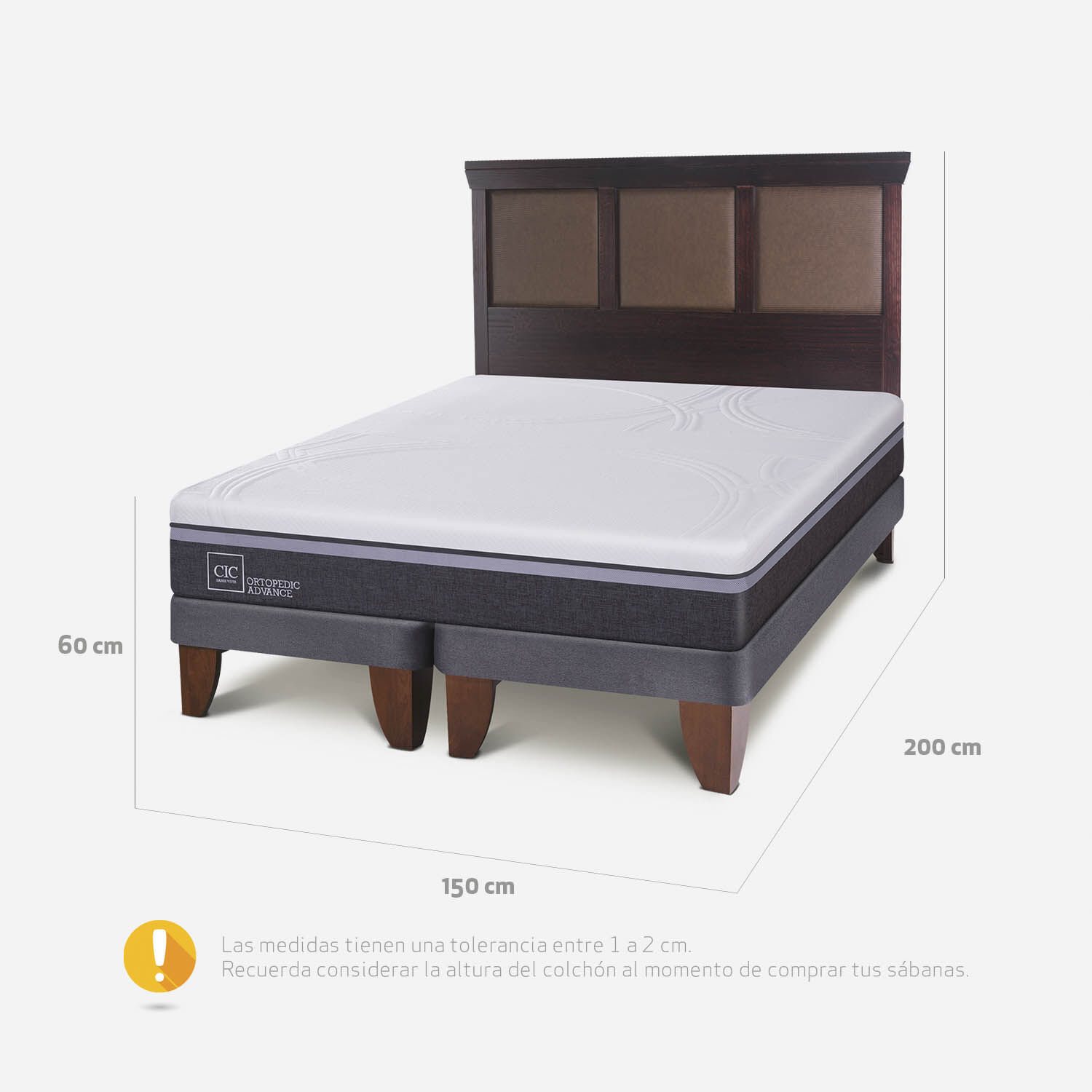 Cama Europea 2 Plazas Ortopedic Advance Base Dividida + Respaldo Torino Chocolate