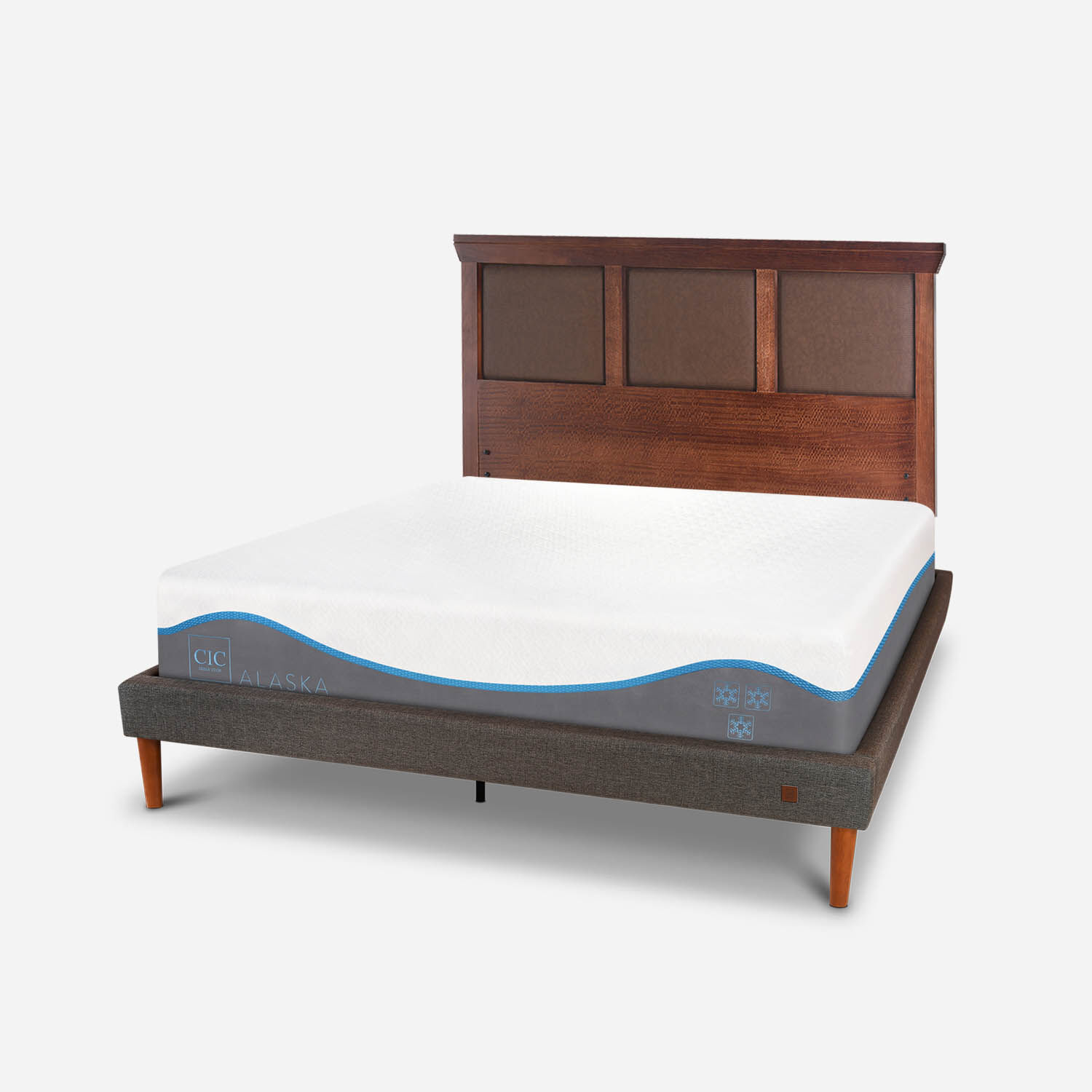 Cama Europea Curve 2 Plazas Alaska + Respaldo Torino Caramel